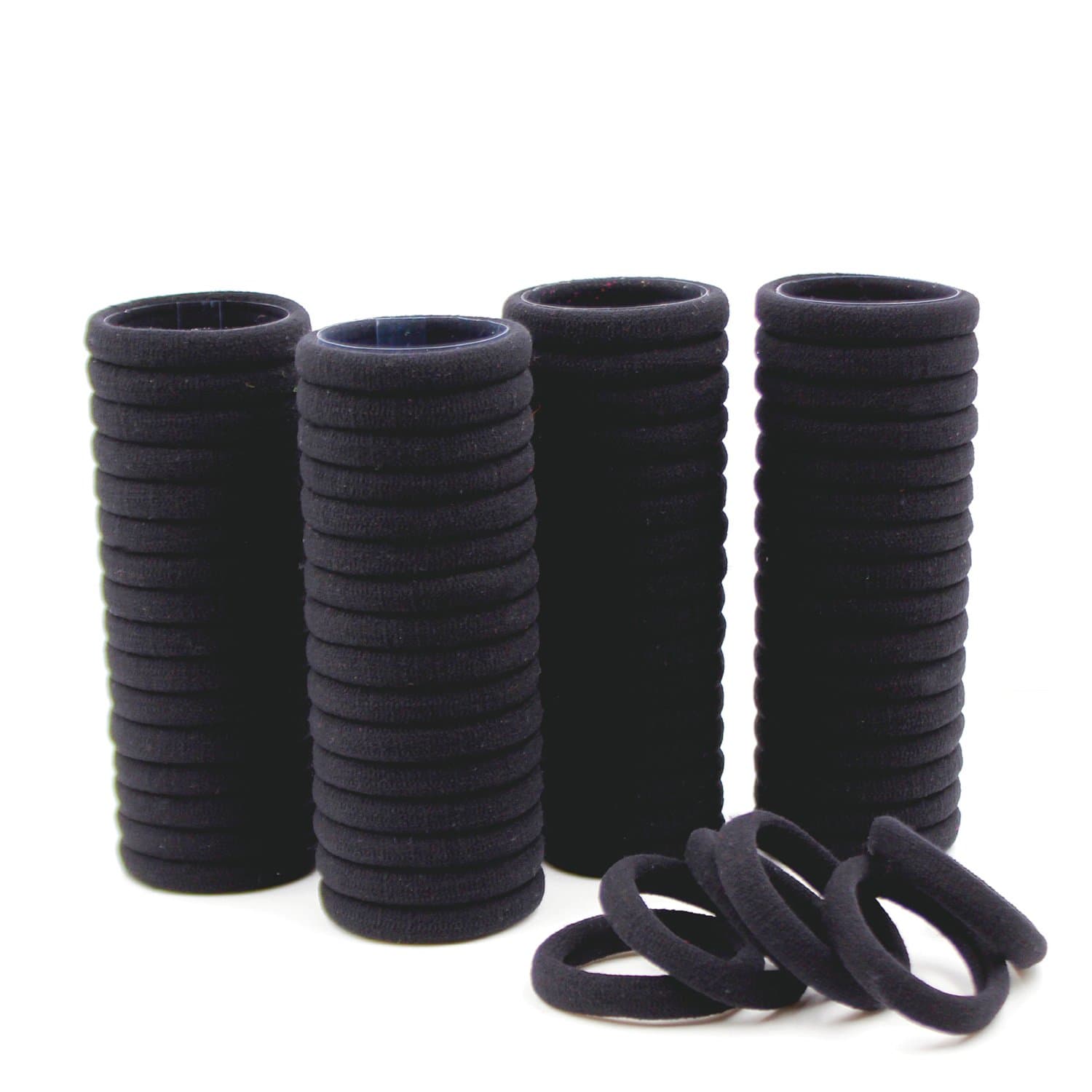 Hair Ties Rubber Bands for Women Girls Thick Curly Hair, 100 PCS Black, 8.5MM No Crease Cotton Seamless Ponytail Holders Scrunchie for Kids Men, No Damage No Slip Soft Hair Elastics