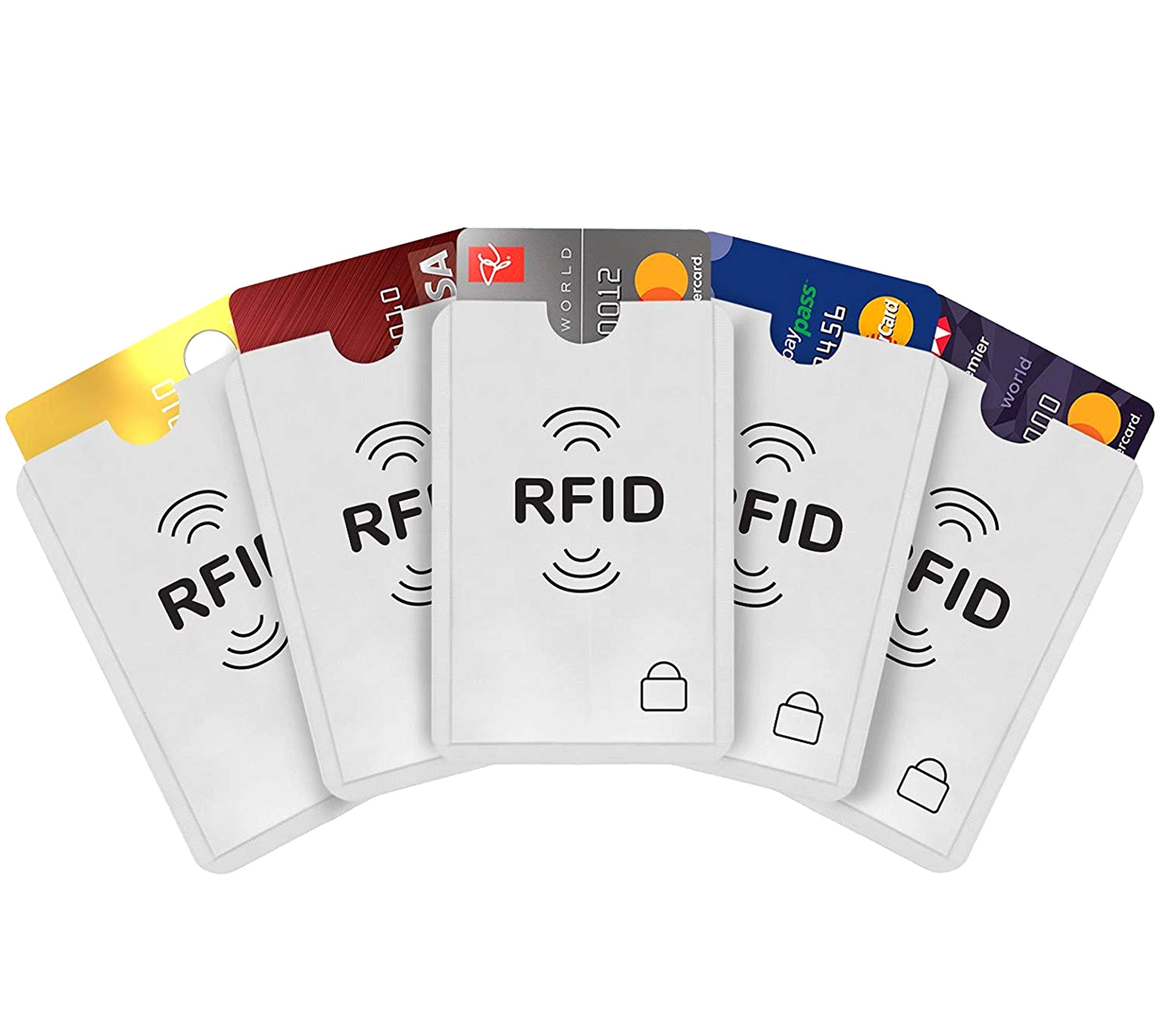 iParnRFID Card Sleeve Cover for ATM Debit Credit Card Holder for Men and Women - Silver Pack of 5, Silver, 5 Pack, RFID