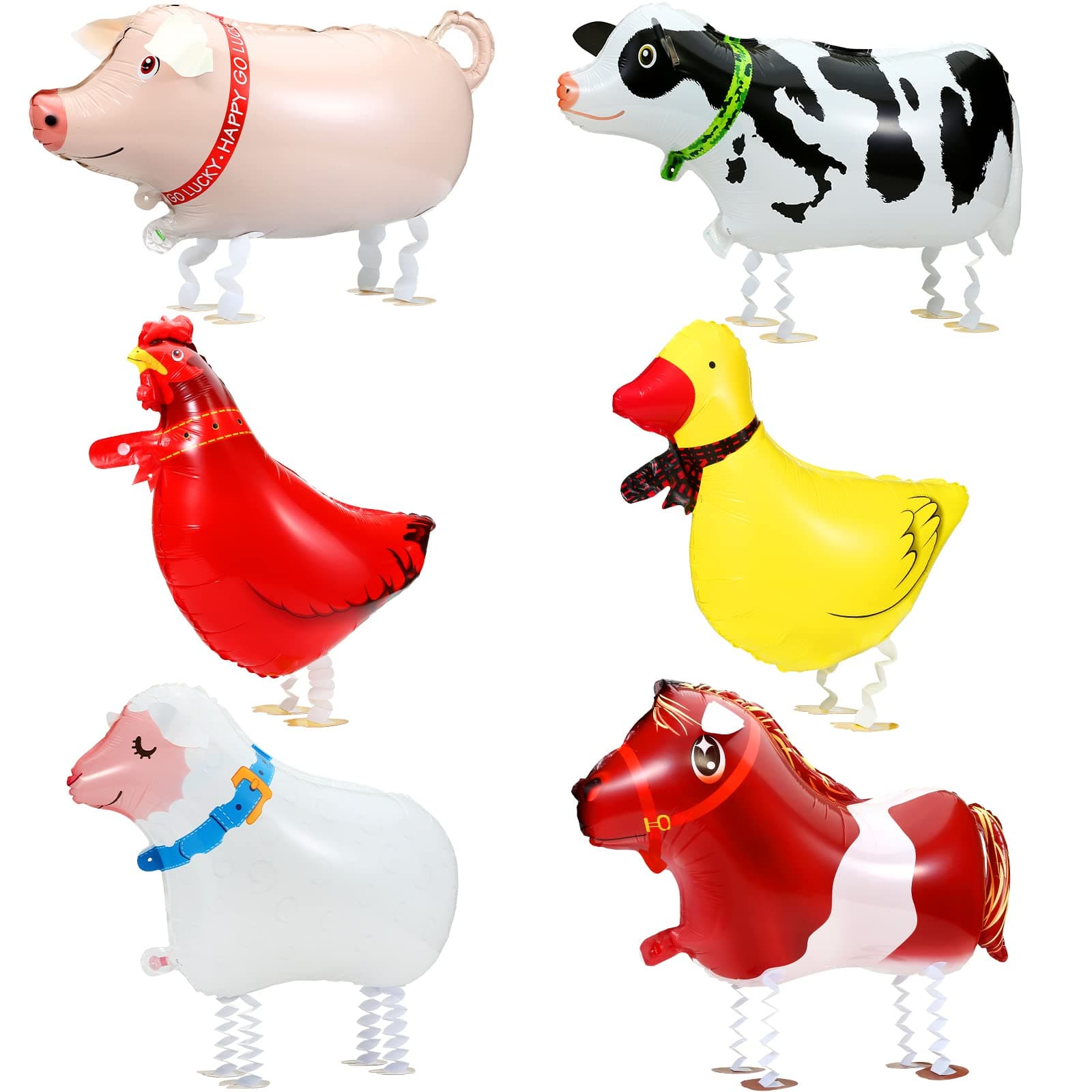 KESOTE Farm Animal Balloons, 6 Pack Inflatable Farm Animals Walking Balloons for Birthday Party Decorations Farm Animal Birthday Party Supplies