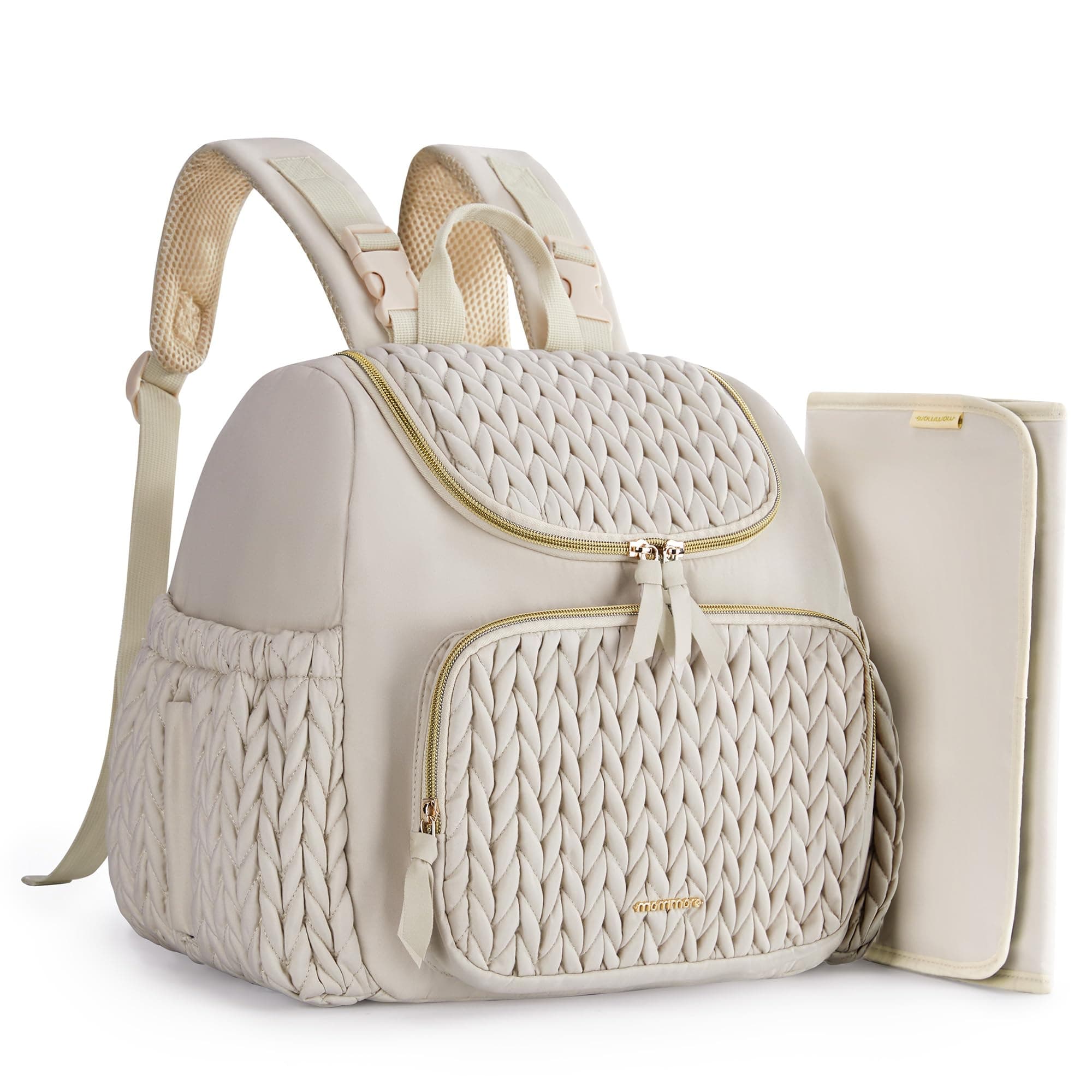 Diaper Bag Small Diaper Backpack Stylish Baby Travel Backpacks with Insulated Pockets, Changing Pad, Stroller Straps, Light Cream, Small-17L, Daypack Backpacks