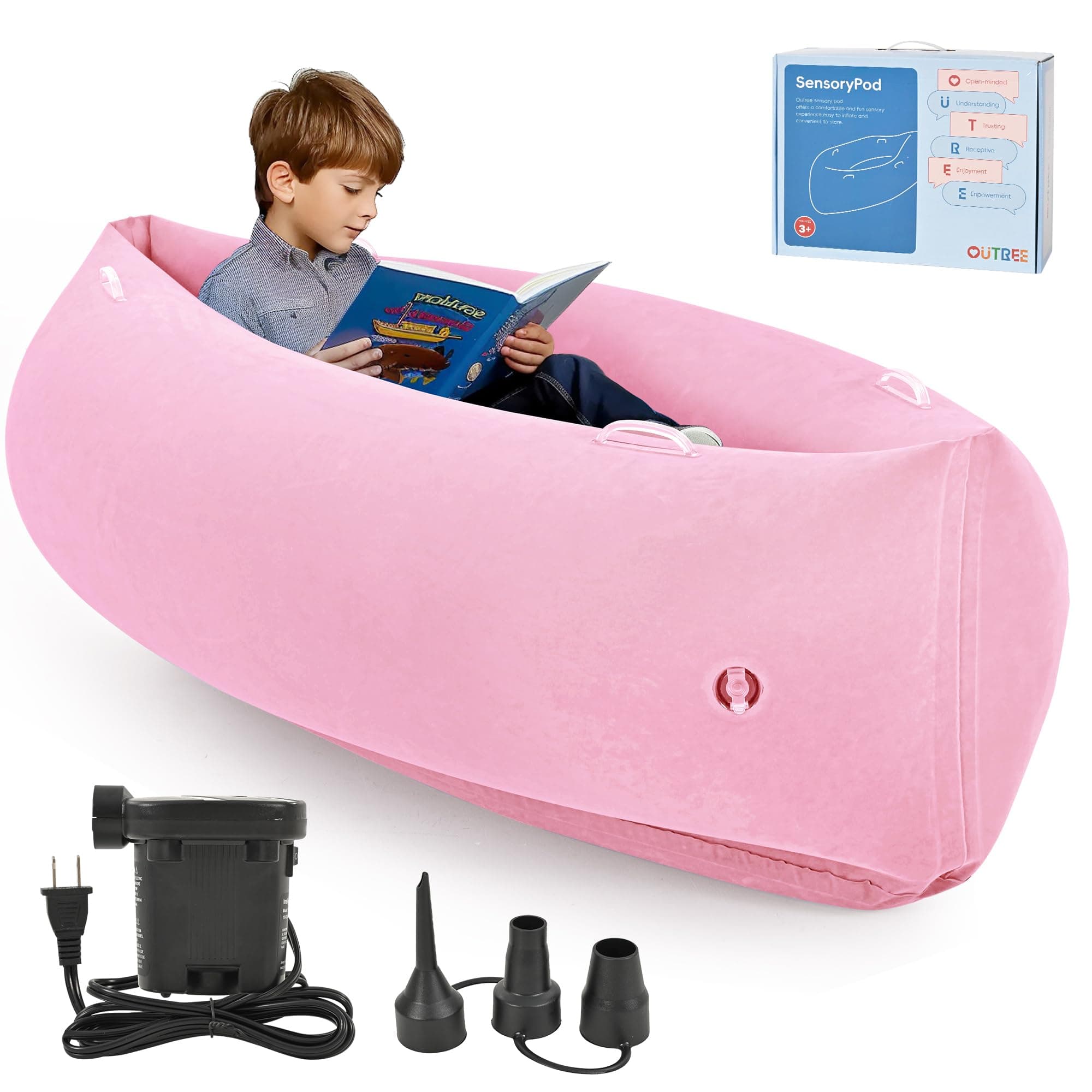 OUTREE Sensory Chair for Kids,60" Includes Electric Air Pump,Inflatable Sensory pod for Children,Sensory Toys for Kids with Autism,Sensory Peapod,Pink