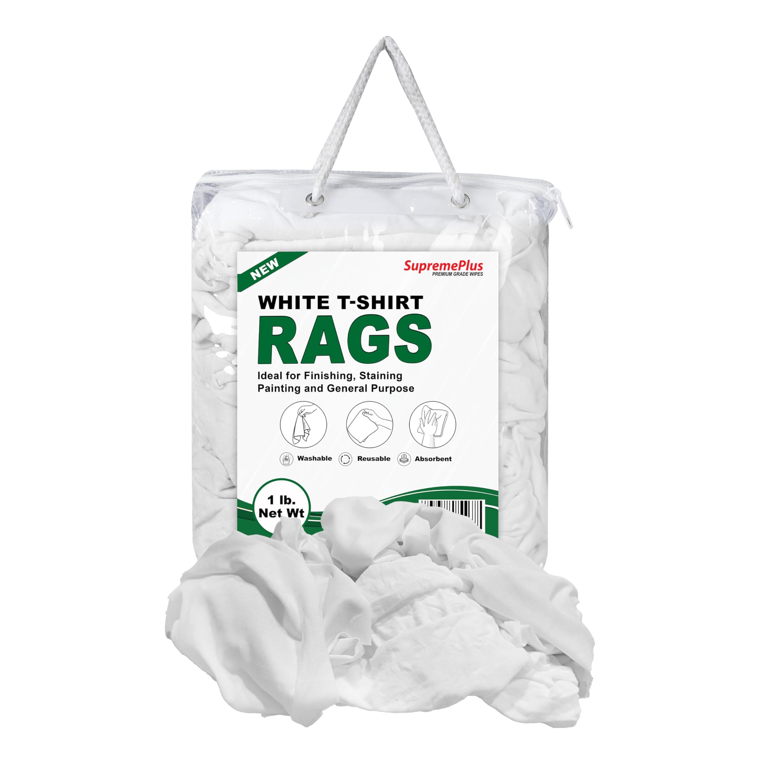 Premium White T-Shirt Cleaning Rags (1 lb. Bag) – White Cotton Rags for Cleaning, Staining, Painting, Oil, Grease & Dust Removal – Shop rag Bulk for Multipurpose use