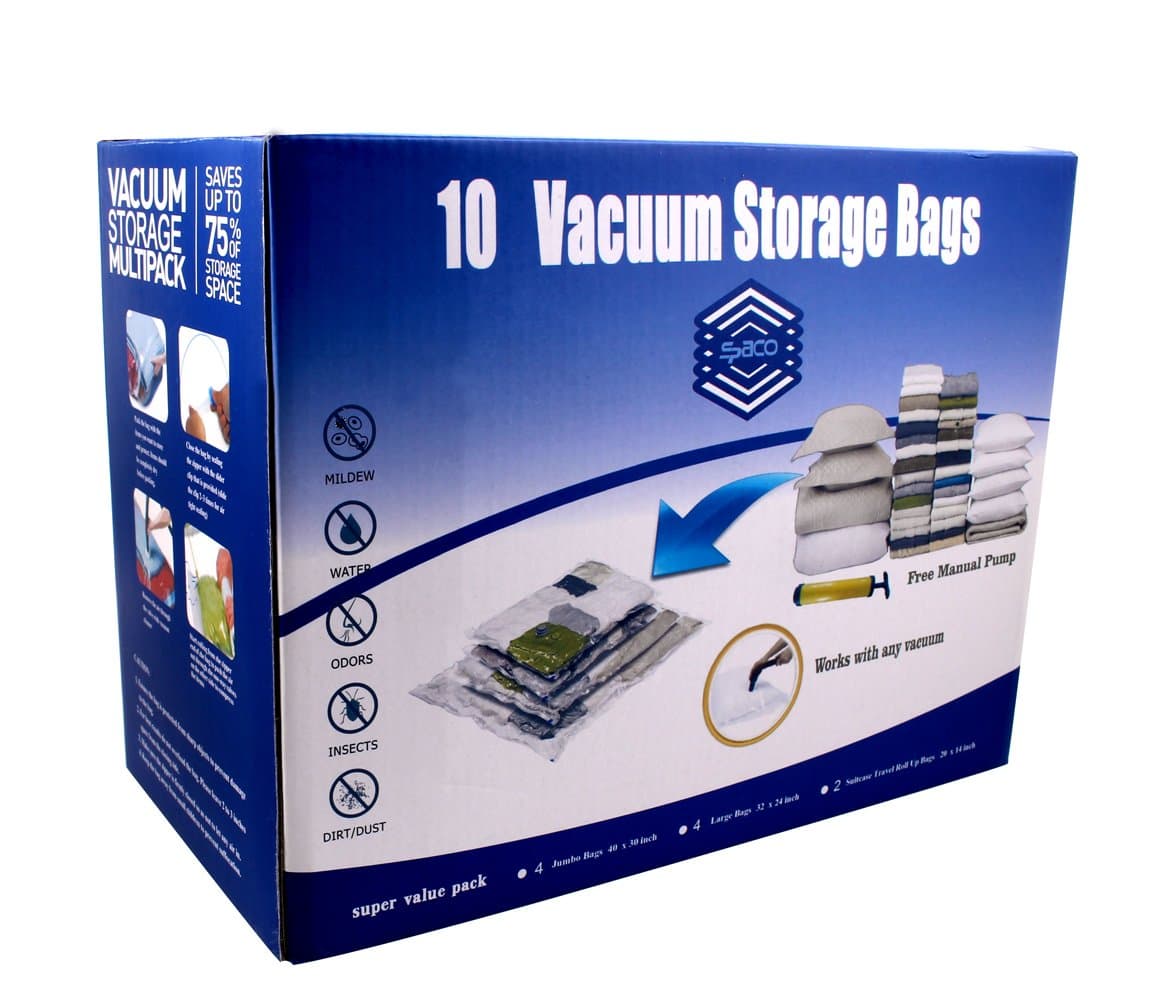 Spaco Jumbo & Large Vacuum Seal Storage Bags-Space Saver Bags + Free Pump(10 Bags Pack)