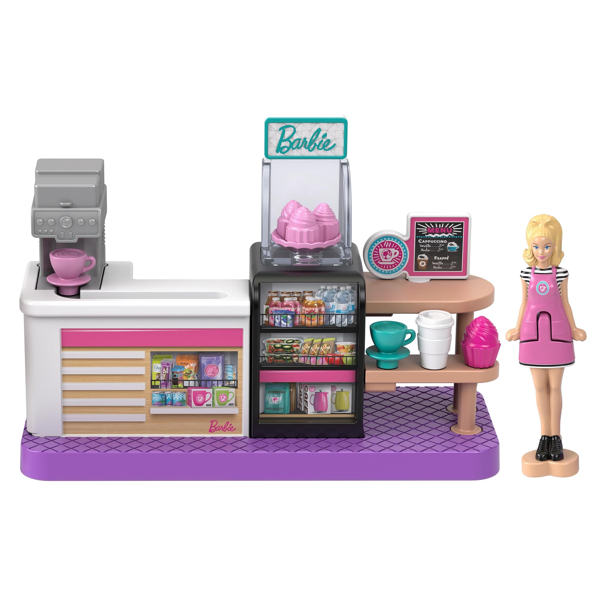 Mini Barbie Land Café Dress-up Doll and House, Pretend Play, Micro Doll, 1 Doll Included, Play Set, For Ages 6 and Up, Pink JCR31