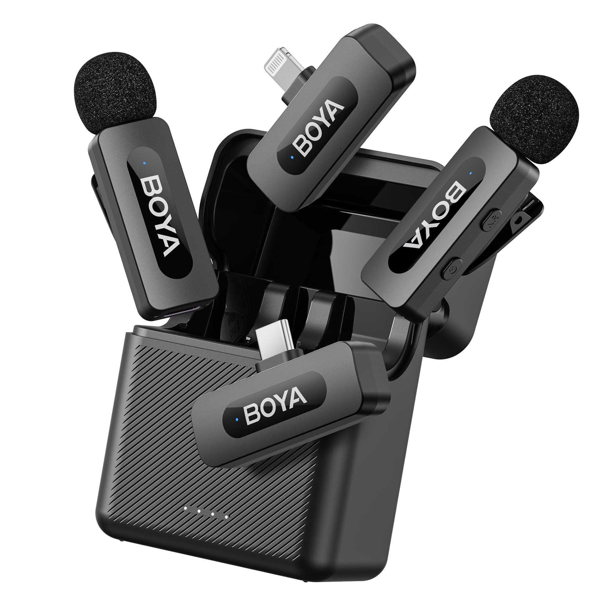 BOYA BY-V3 Combo Wireless Lavalier Microphone for iPhone, Android, iPad, with USB-C/Lightning, Mini Wireless Lavalier Microphone, Noise Cancellation, 36H Power for Video Recording, Streaming
