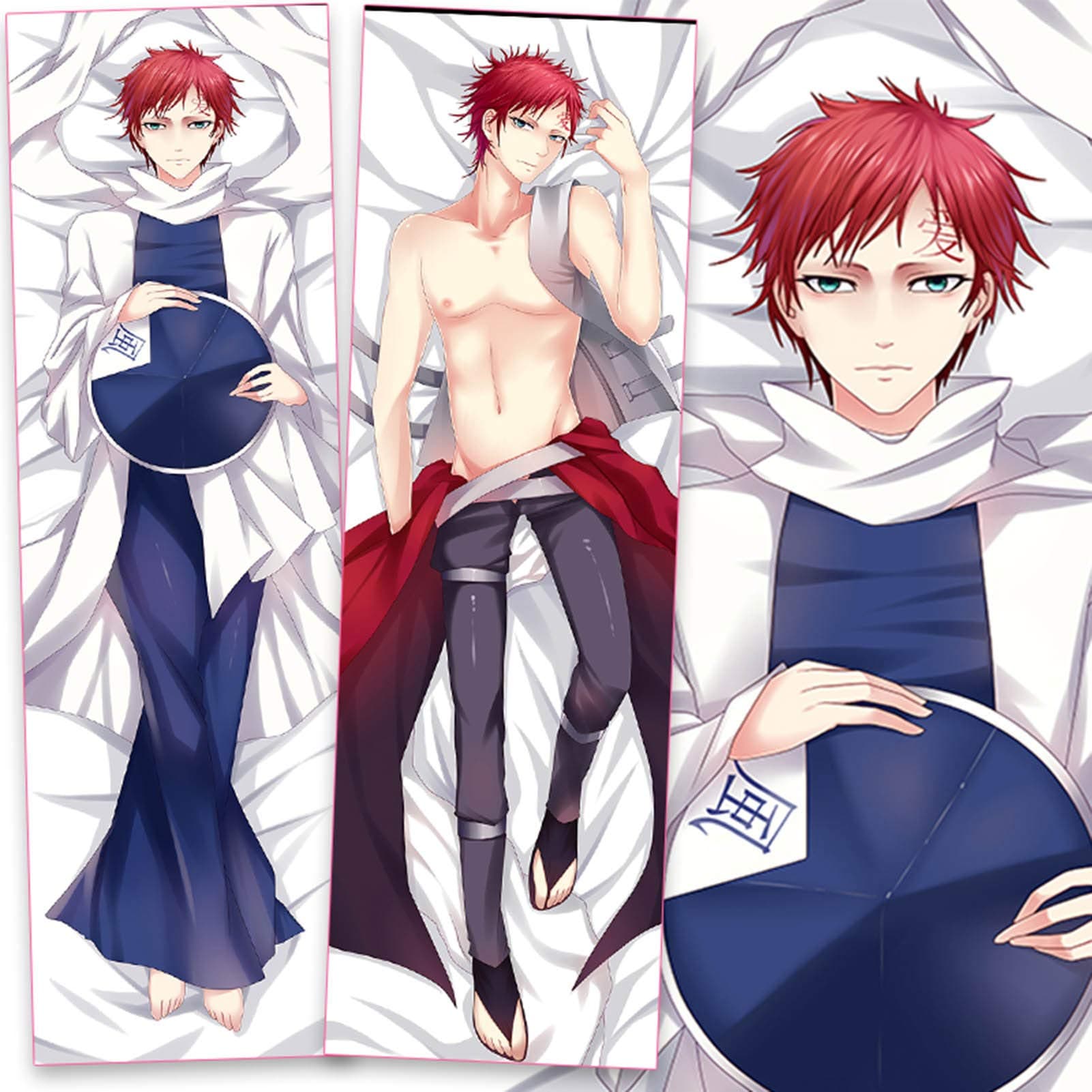 Saicowordist Naruto Anime Gaara Body Pillowcase Peach Skin Double-sided Different Anime Characters Printing Pillow Cover(M)