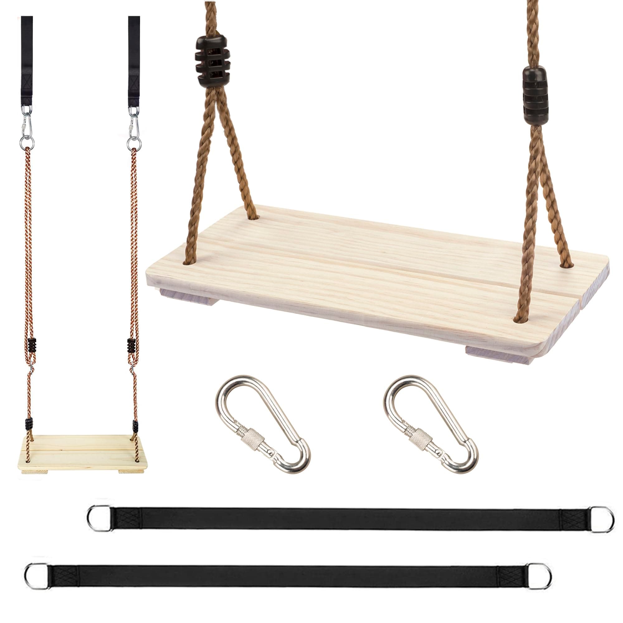 KINSPORY Wooden Tree Swing Set for Kids and Toddlers - Outdoor Swing Seat With Adjustable Nylon Rope and Hanging Straps Kit for Porch, Patio, Garden, Playground