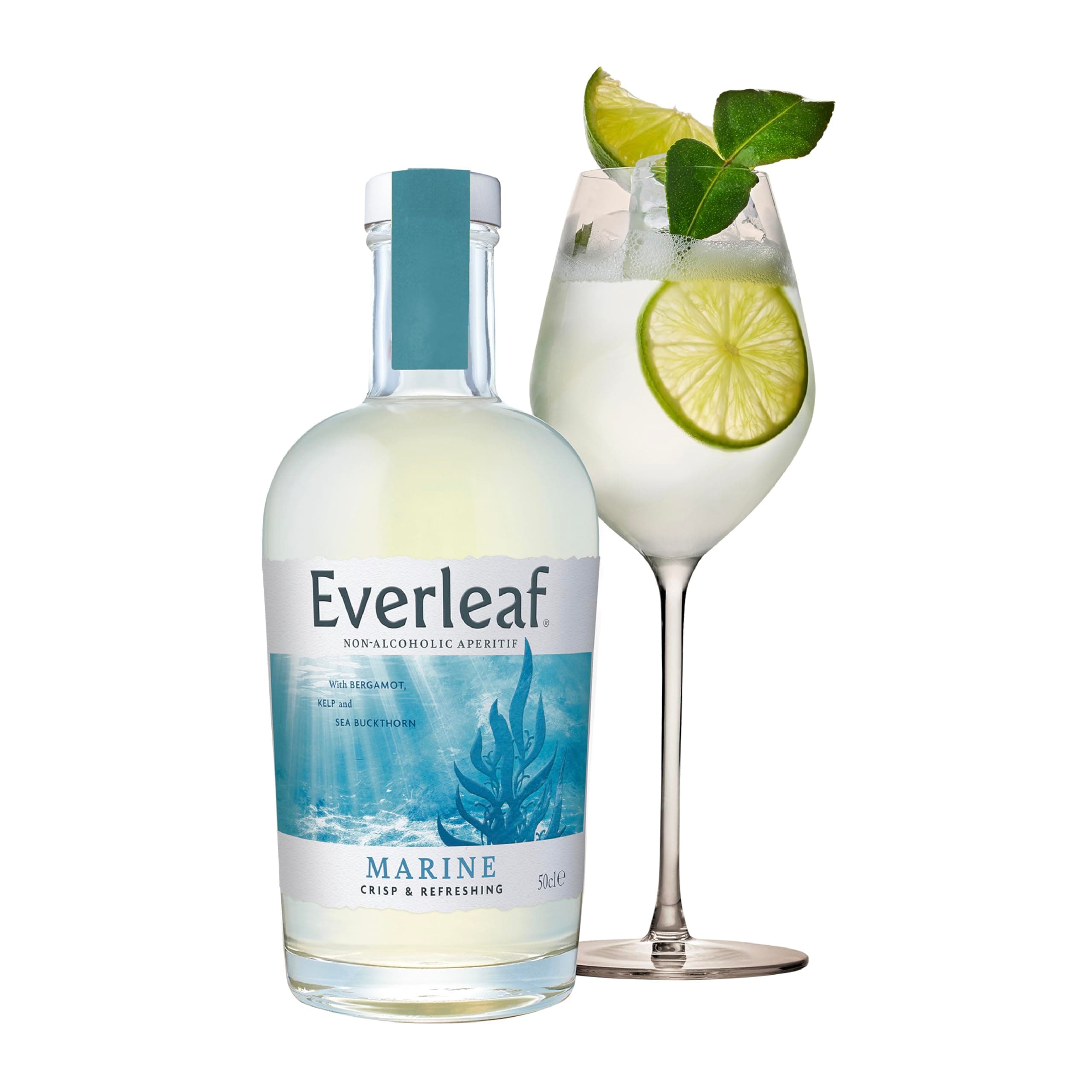 Everleaf Marine - Non-Alcoholic Aperitif (50cl) | Spirit Alternative | Prepare Easy Alcohol-Free Cocktails & Spritzes for Everyday Enjoyment | Made from Bergamot, Sea Buckthorn & Kelp | Drinks Gift