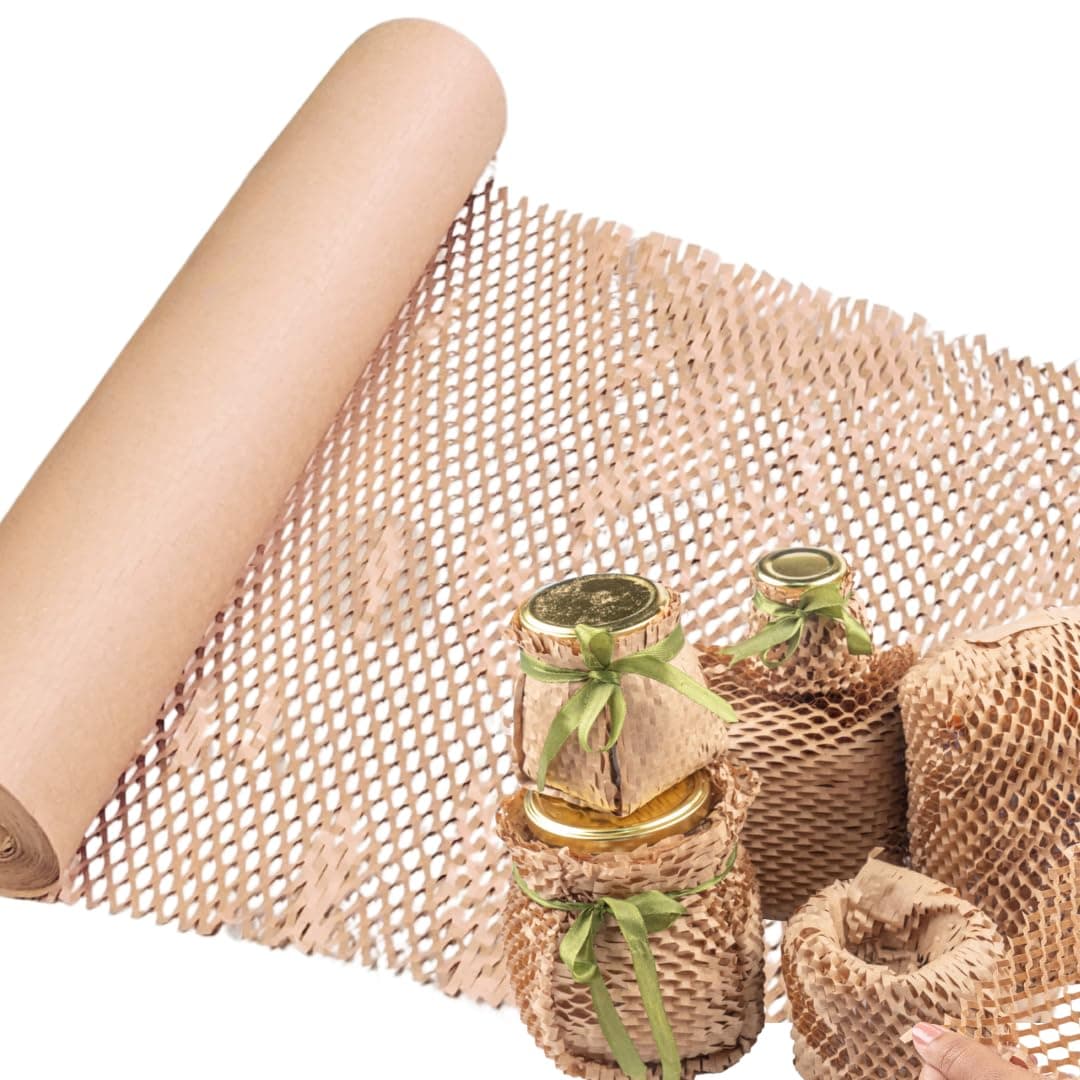 Honeycomb paper bubble wrap roll | Expandable Upto 40-50% | Eco-Friendly Packaging For Small Business | Paper Bubble Wrap Roll for Packing, Shipping, Moving, (15" x 100m)