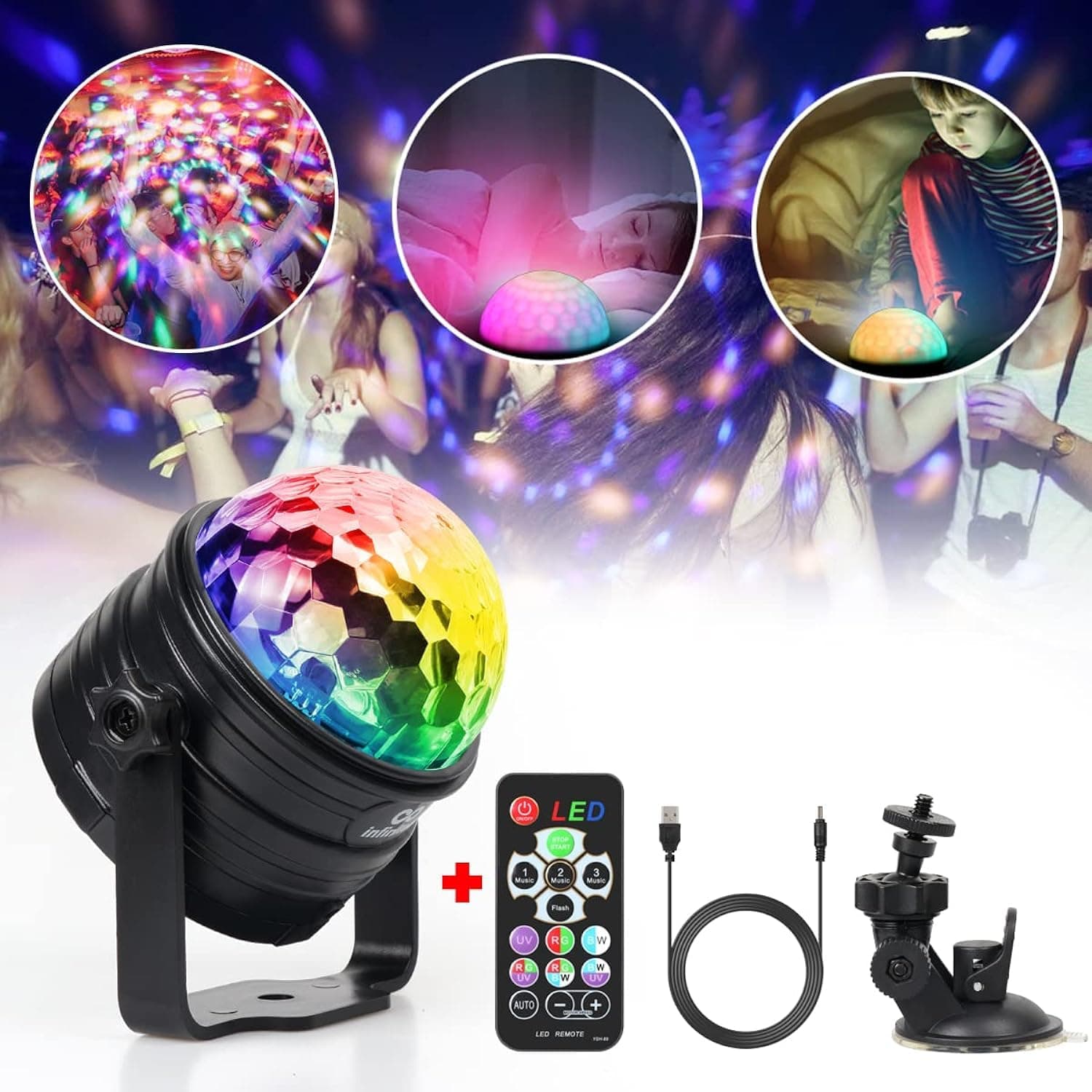 Sworway Disco Lights LED Black Lights 3 Modes Music Activated Party Lights Disco Ball Lights with Remote USB Mood Light For Birthday Home Room Dance KTV Wedding