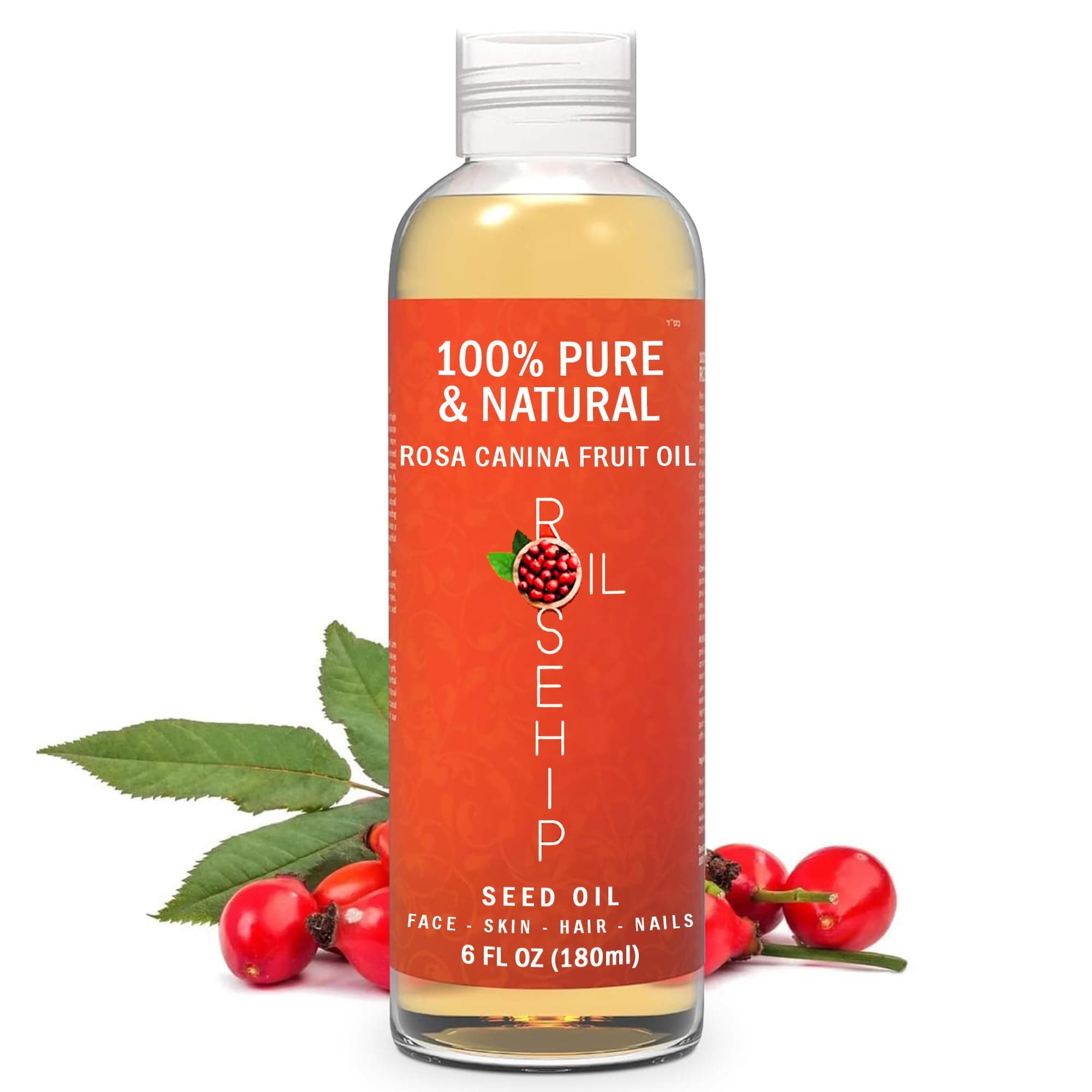 Pursonic 100% Pure Cold-Pressed Rosehip Oil – 6 FL oz Moisturizing Facial Oil for Face, Hair, Skin & Nails,Anti-Aging, Hydrating, Brightening, Scar & Stretch Mark Care - Pack of 1