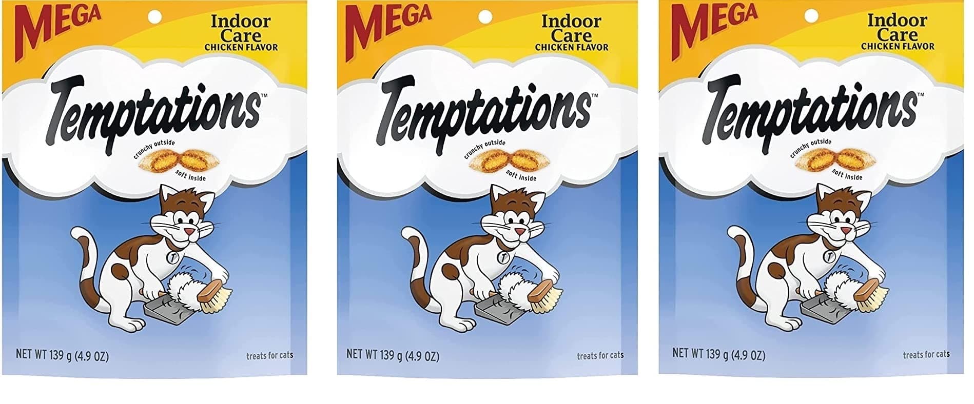 Temptation Indoor Care ,Mega (3 Pack ) Chicken Flavor Cat Treats 4.9 Oz Indoor Care 4.9 Ounce (Pack of 3)