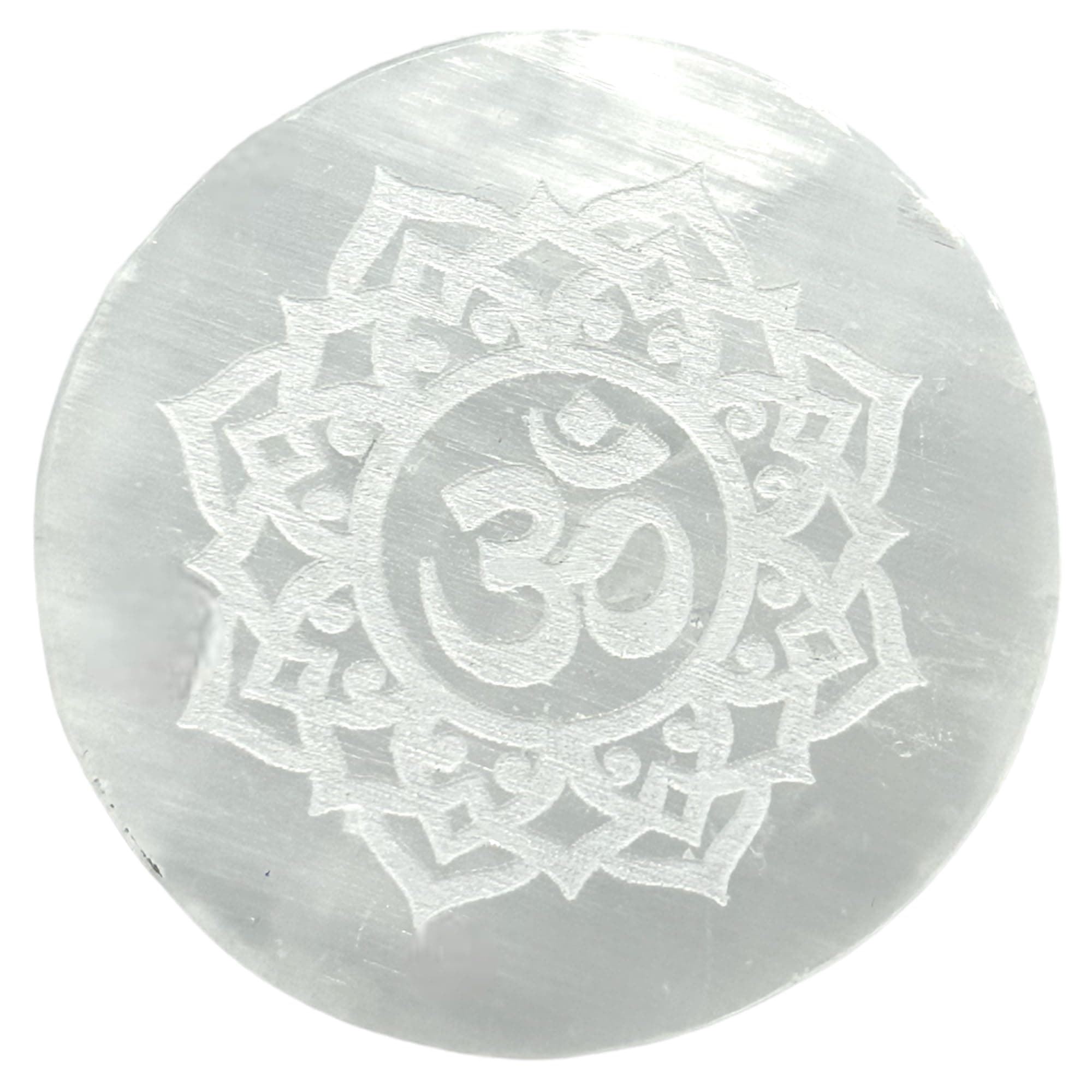Selenite Plate Selenite Charging Plate Engraved Ohm Symbol for Healing | Selenite Plate for Crystal Cleansing Re-Energy Work