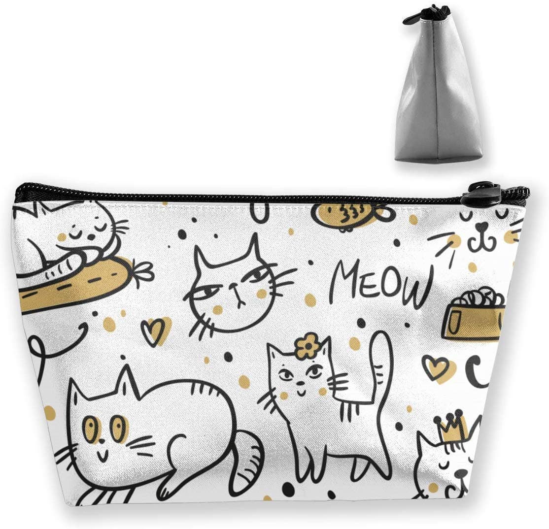 Cute Kitty Meow Cat Cosmetic Bag with Zipper - Toiletry/Travel Bag for Brushes Jewelry Accessories Collection - Single Layer Storage Bag for Women