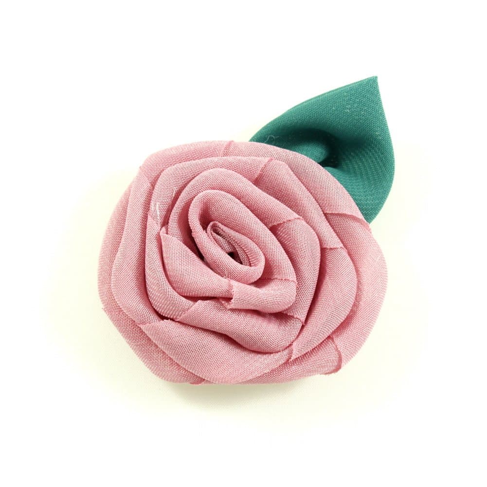 6 cm 2 Flowers With Leaf Fabric – Dusky Pink