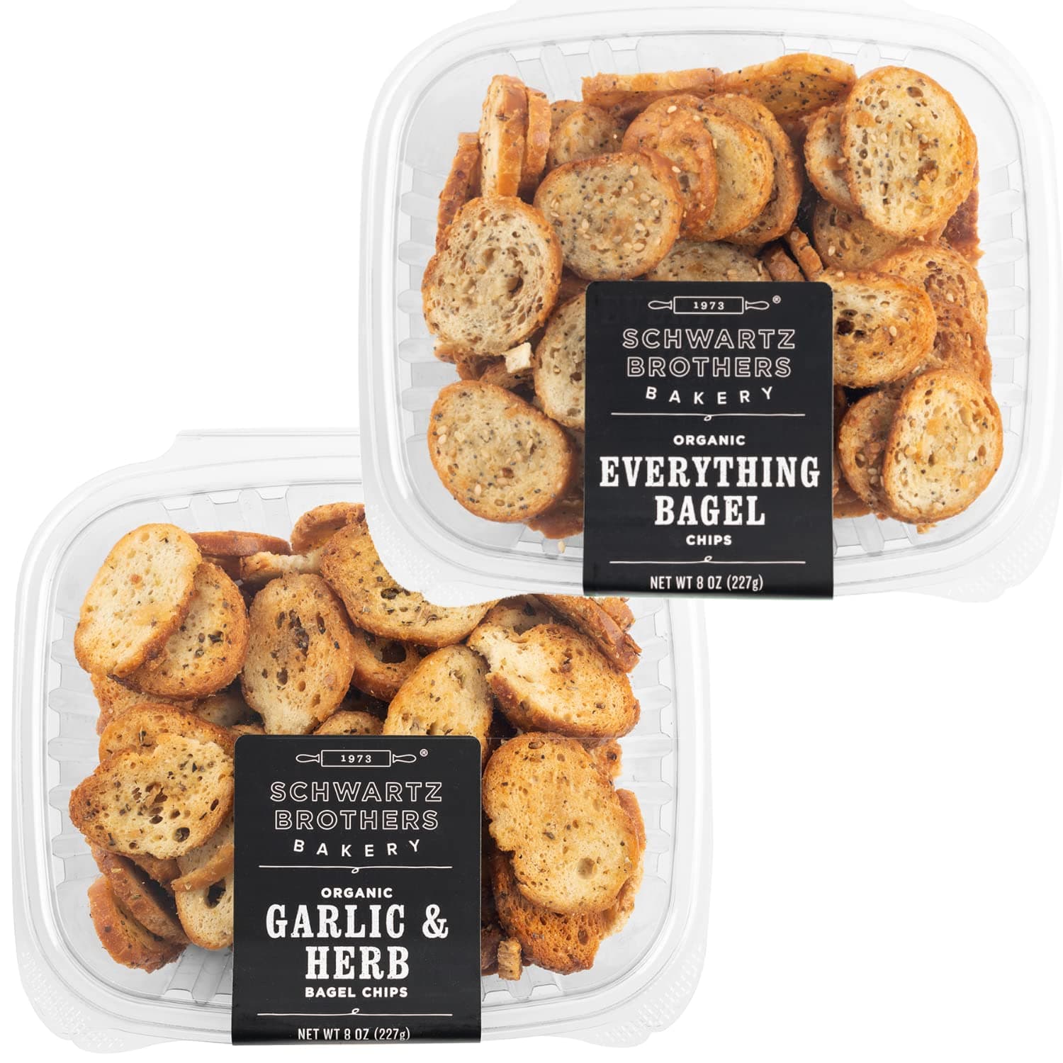 Bagel Chip Sampler, Everything & Garlic & Herb, Organic, Kosher, Artisanal, Vegan. Freshly baked 8oz containers. (Pack of 2)