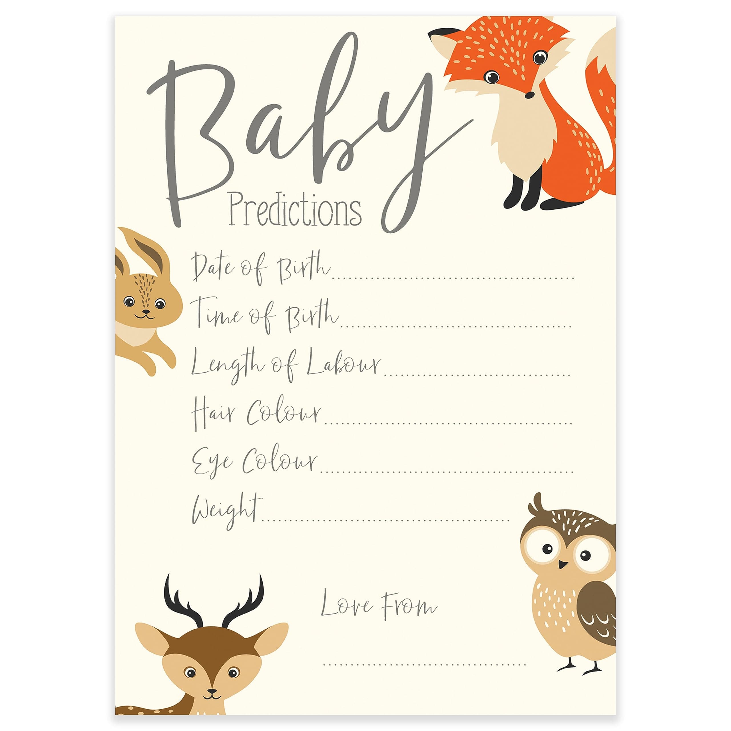 Baby Shower Prediction and Advice To Parent Cards Woodland Animal Theme 10 pack BSGWP