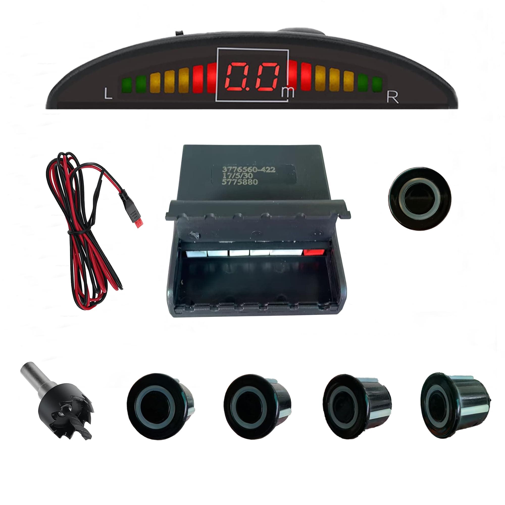 Pickup Truck Backup Radar System - Four 5.95m Sensors for Rear Installation, Compatible with Front Bumper Mounting - Enhance Safety & Visibility（Black）