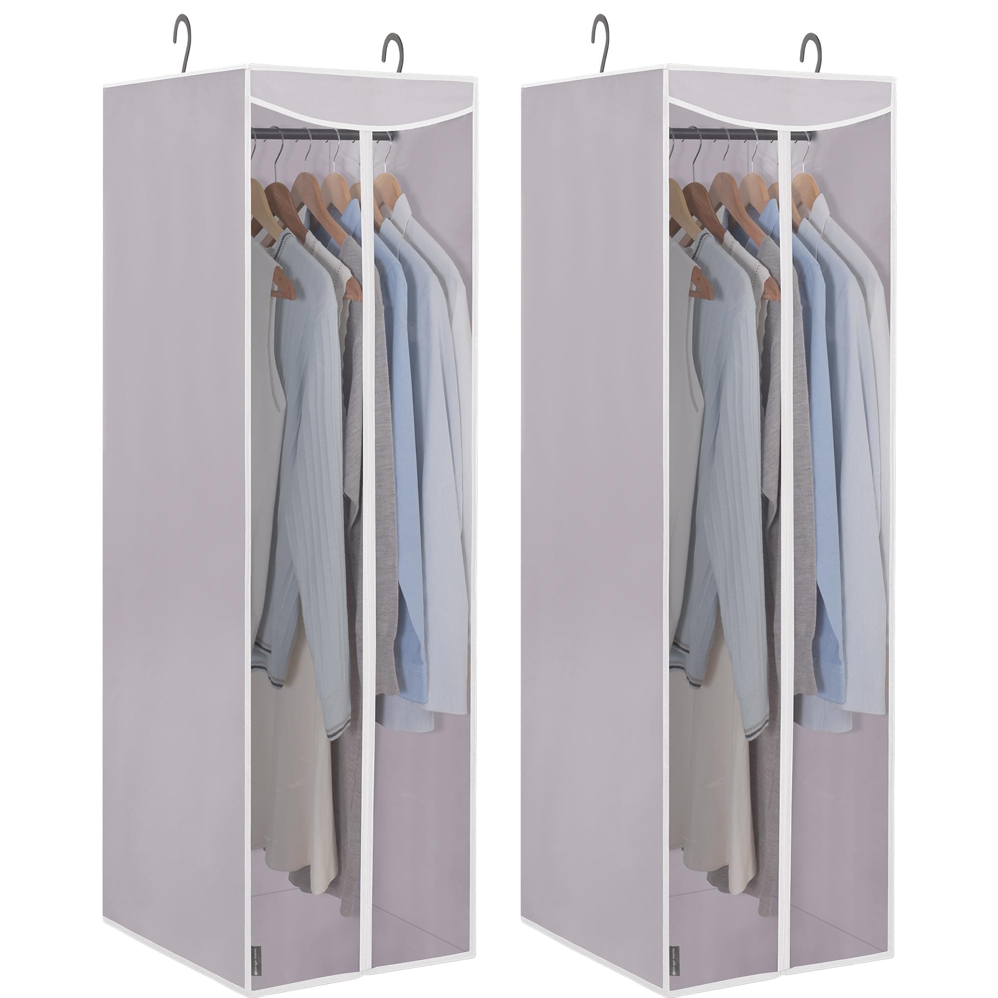 STORAGE MANIAC 2-Pack Hanging Garment Bag Zipper Cover with Sealed Clear Window, Long Garment Cover for Closet Storage Wardrobe Clothes Protector, Large Garment Storage Bag for Dresses,Suits, Grey