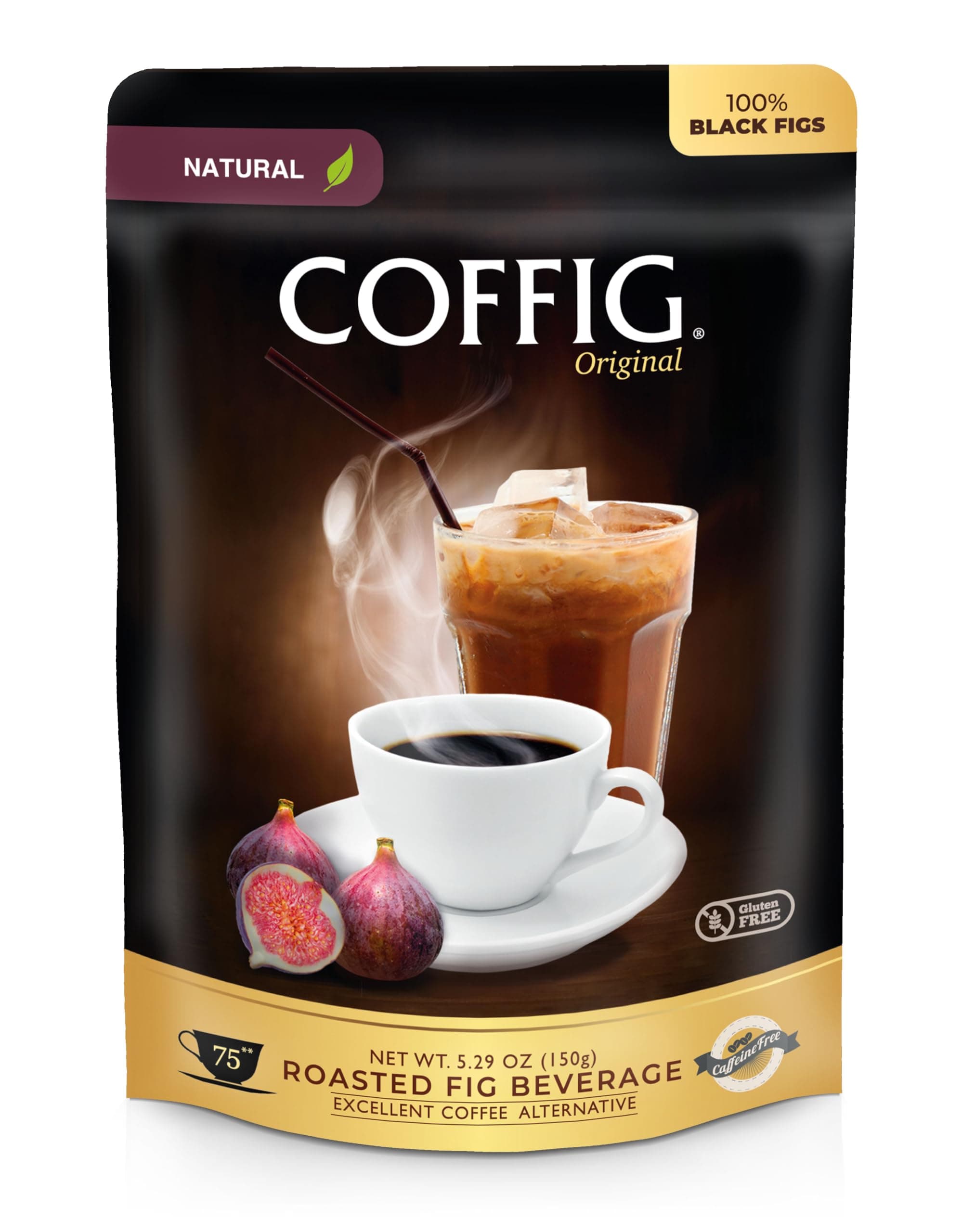 Coffig Original - 75 Cups Coffee Substitute & Alternative - Roasted Fig Coffee - Caffeine Free Herbal Energy Drink & Healthy Beverage for Men & Women - Keto & Vegan Friendly - 5.29oz (150g)