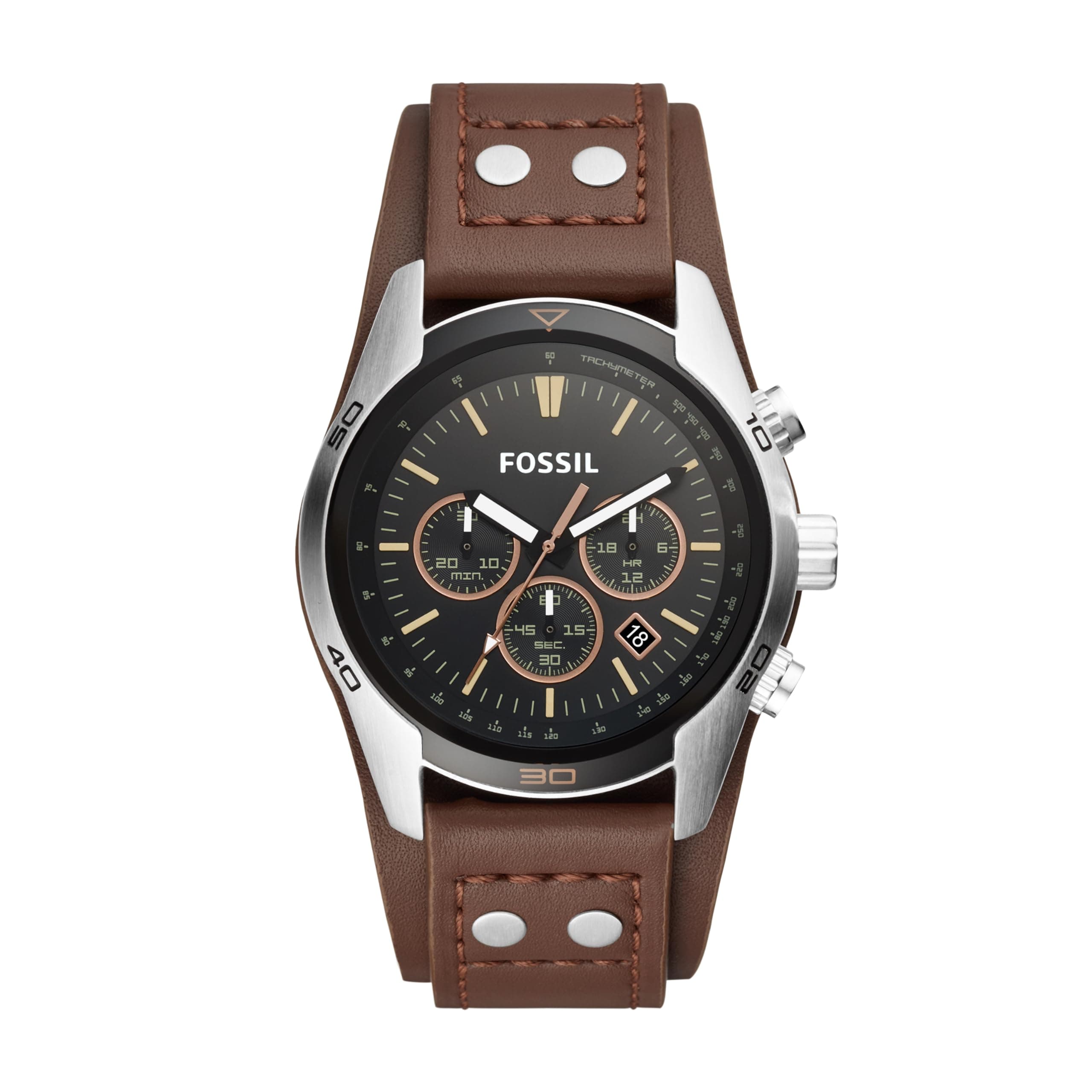 Coachman Watch for Men, Quartz Chronograph Movement with Leather Strap