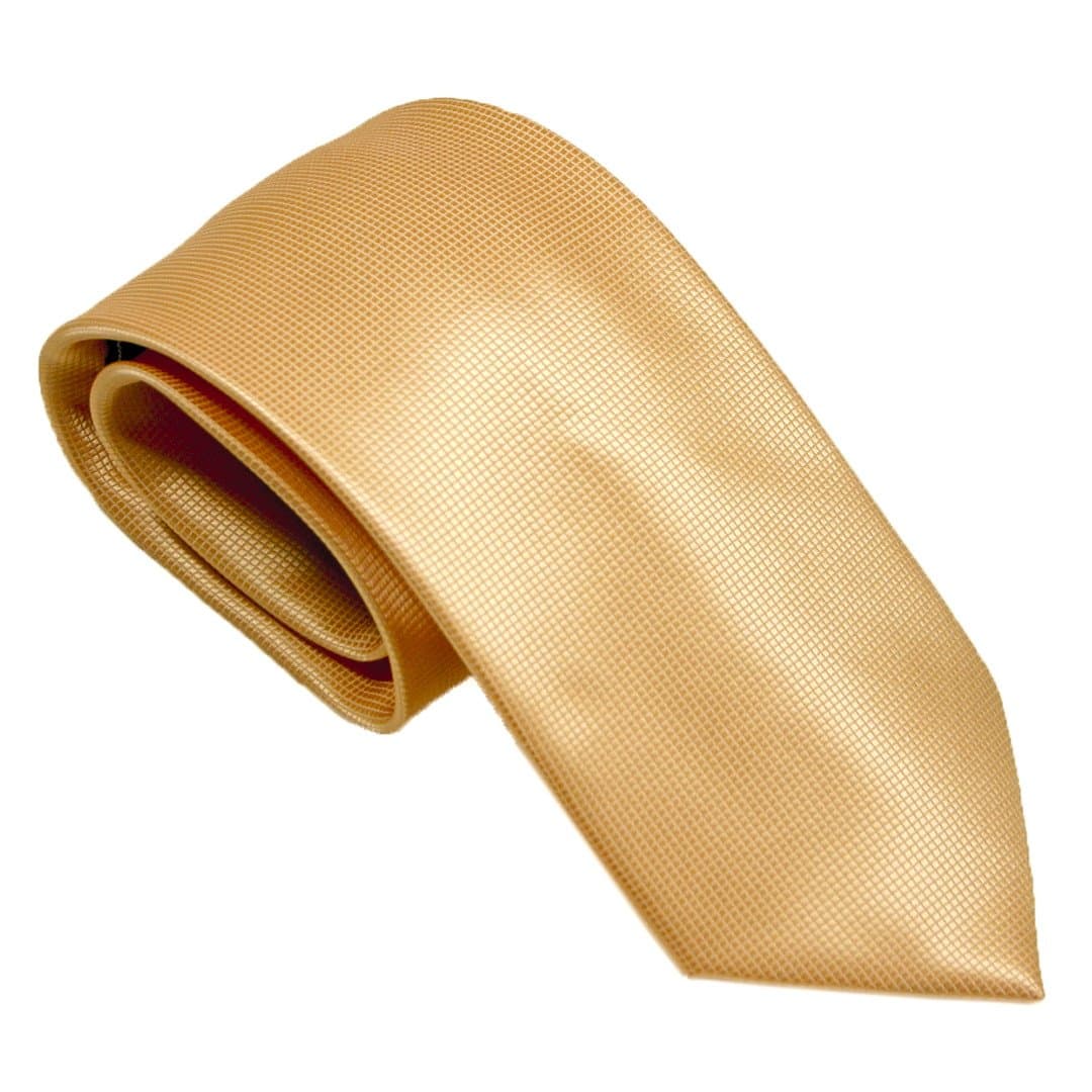 Peach 100% Silk Hand Made Woven Designer Tie Matching Pocket Square Solid Pindot-Pique Antonia Collection