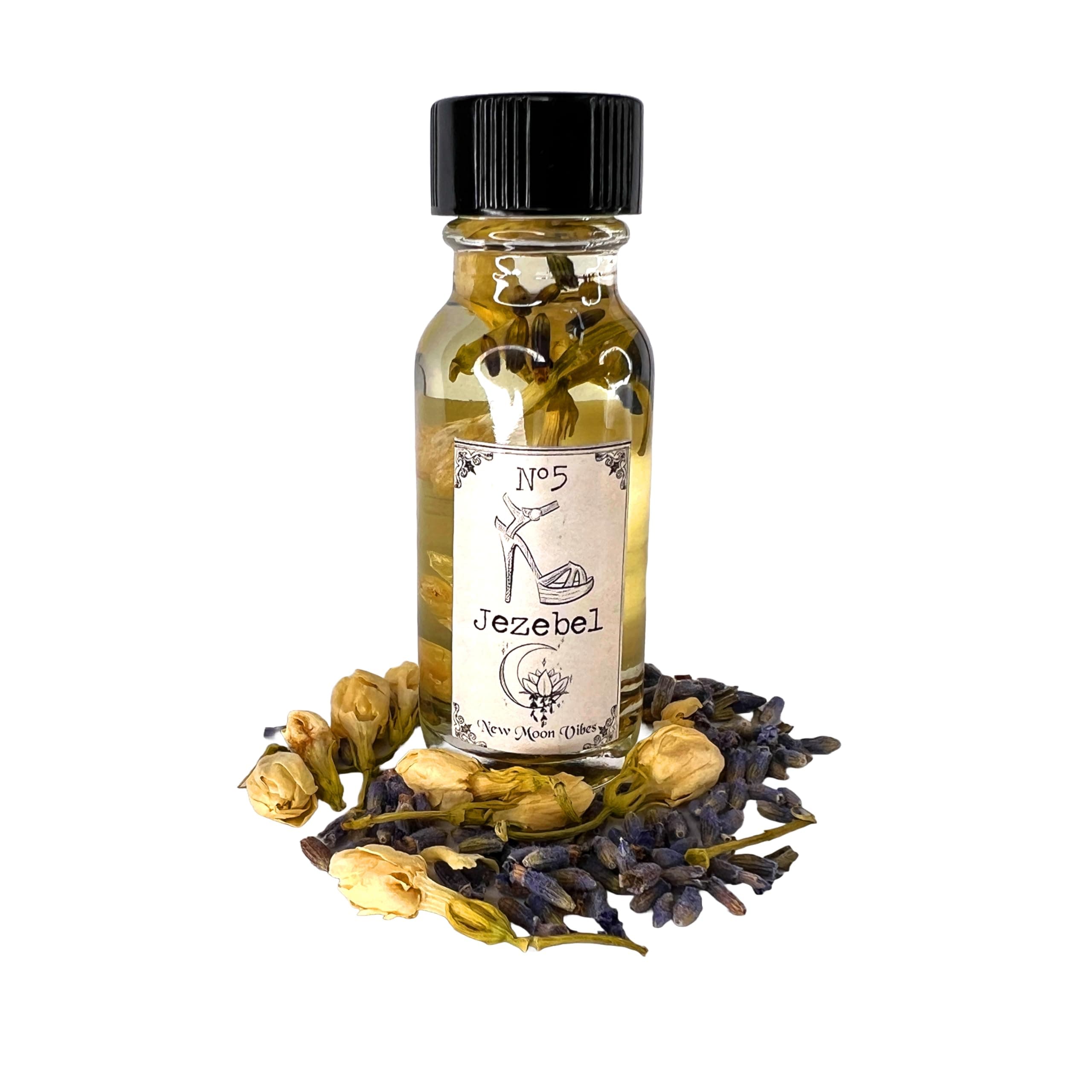 Jezebel Oil by New Moon Vibes - Attraction Influence Empowerment Seduction Prosperity Intuition Spells Conjure Rituals - Handmade with Essential Oils & Herbs- Wicca Pagan Hoodoo Magick
