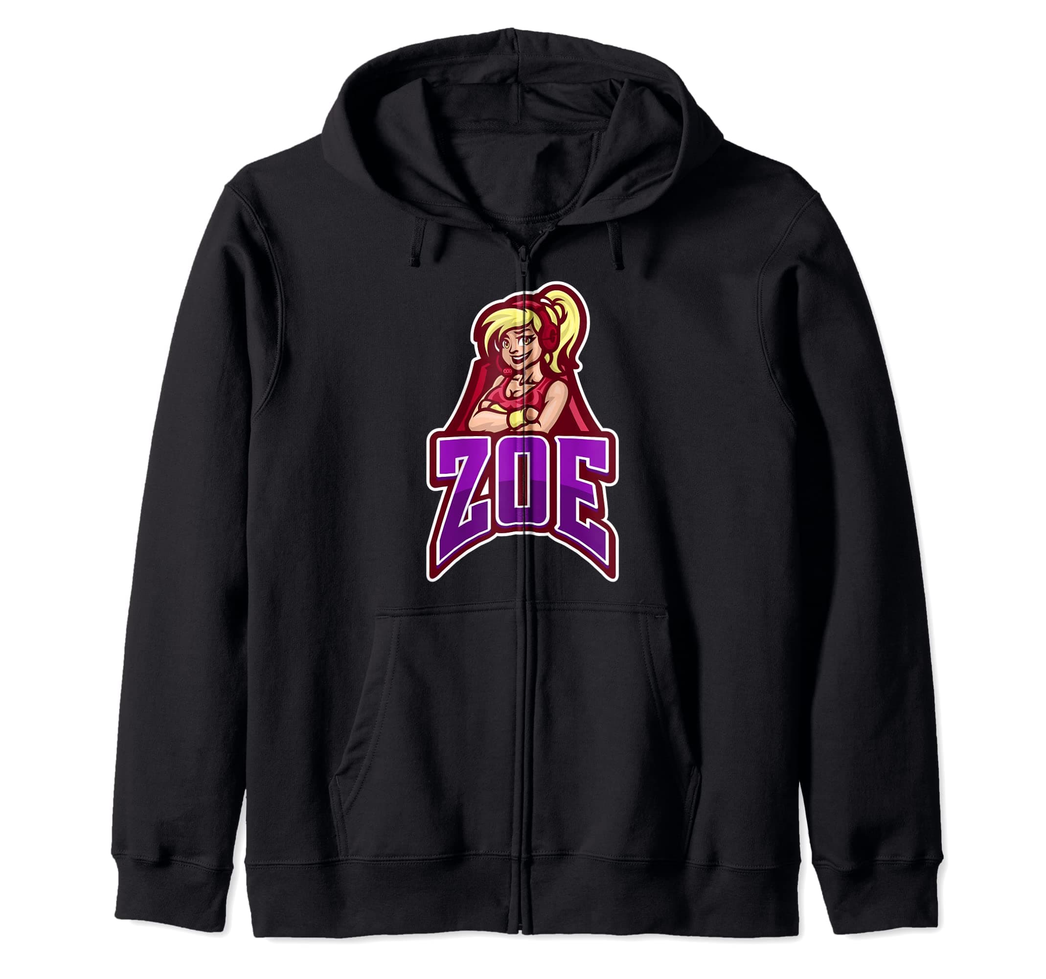 Zoe Name Hoodie Personalized Costume Gamer Girl Gaming Zip Hoodie