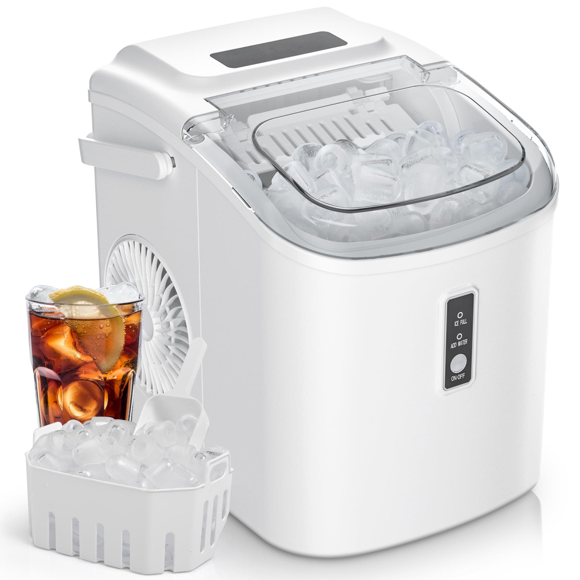 EUHOMY Countertop Ice Maker Machine with Handle, 26.5lbs Per Day, 9 Cubes in 6 Mins, Auto-Cleaning Portable Ice Maker with Basket and Scoop, for Home/Kitchen/Camping/RV (White)