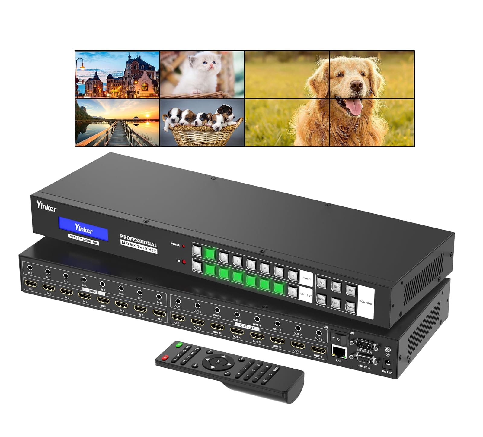4x2 HDMI Video Wall Controller & 8x8 Seamless Matrix | Web GUI & App Control | Custom Splicing Modes (4x2, 2x4, 2x2, 1x8, etc.) | 4K@30Hz, EDID, HDCP, 3.5mm Audio Support
