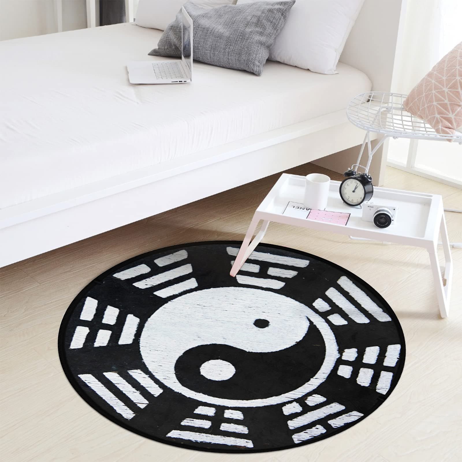 ALAZA Vintage Yin Yang Chinese Artwork Round Area Rug for Living Room Bedroom 3' Diameter(92 cm)
