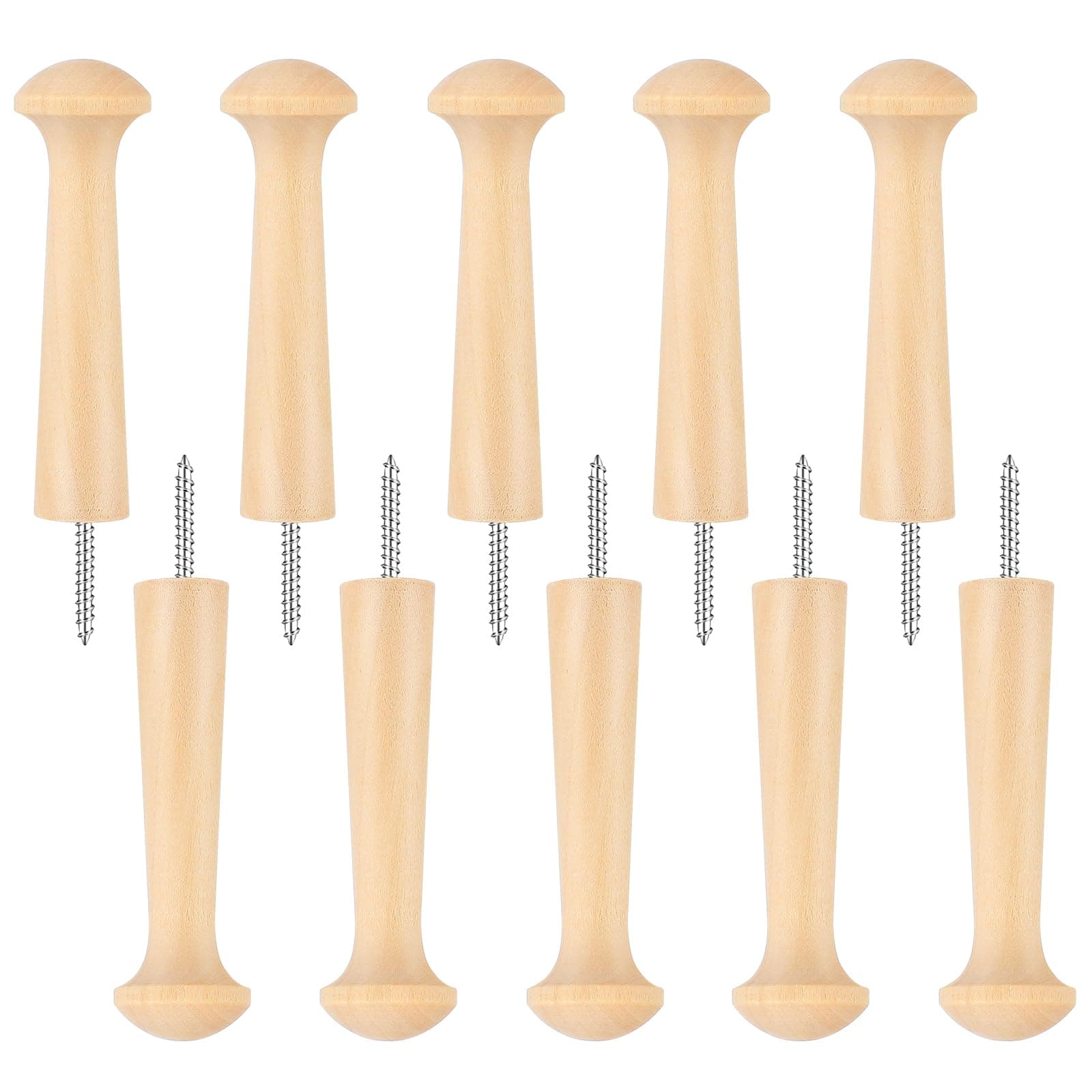 10 Pcs Wooden Shaker Peg Screw-On Hook, 3.7inch Unfinished Pegs for Hanging Clothes, Hats, Keys, Bags, Towel