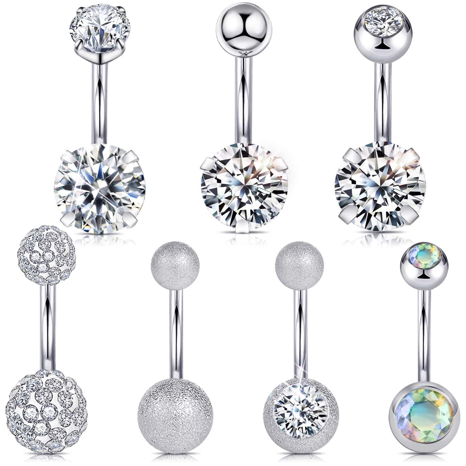 Wssxc 7Pcs Belly Button Rings for Women Girl Surgical Steel CZ Belly Rings