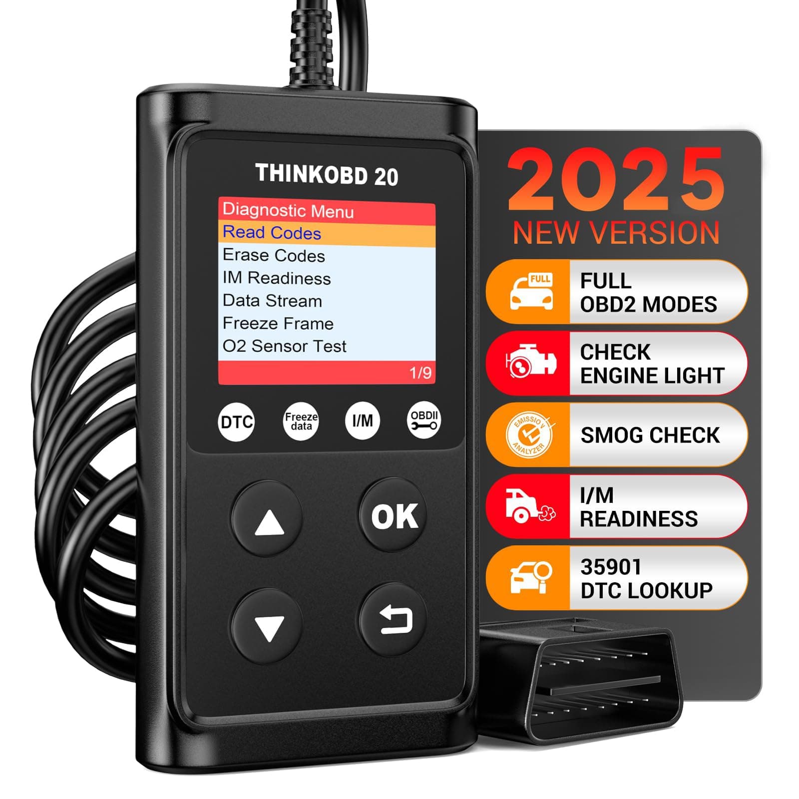 THINKCAR ThinkOBD20 OBD2 Scanner Automotive Code Reader for Check Engine Light with Live Data, DTC Lookup, Emission Test, O2 Sensor, I/M Readiness Scan Tool for OBDII Cars After 1996[Upgrade Version]