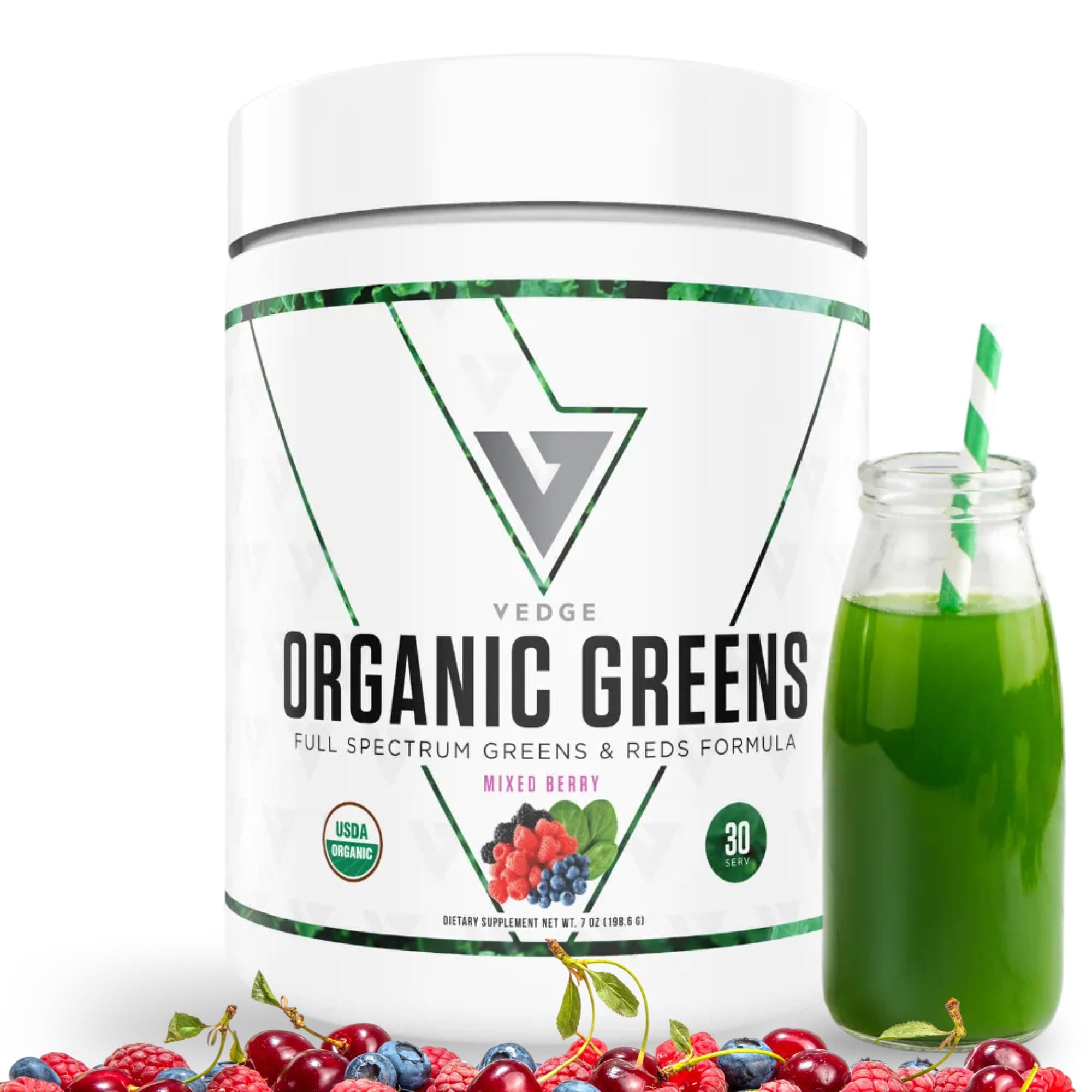 Nutrition Organic Greens - Vegan Plant-Based Superfood Powder - Drink Mix for Energy, Antioxidants & Recovery - Full Spectrum Greens for Athletes - 30 Servings - Mixed Berry Flavor