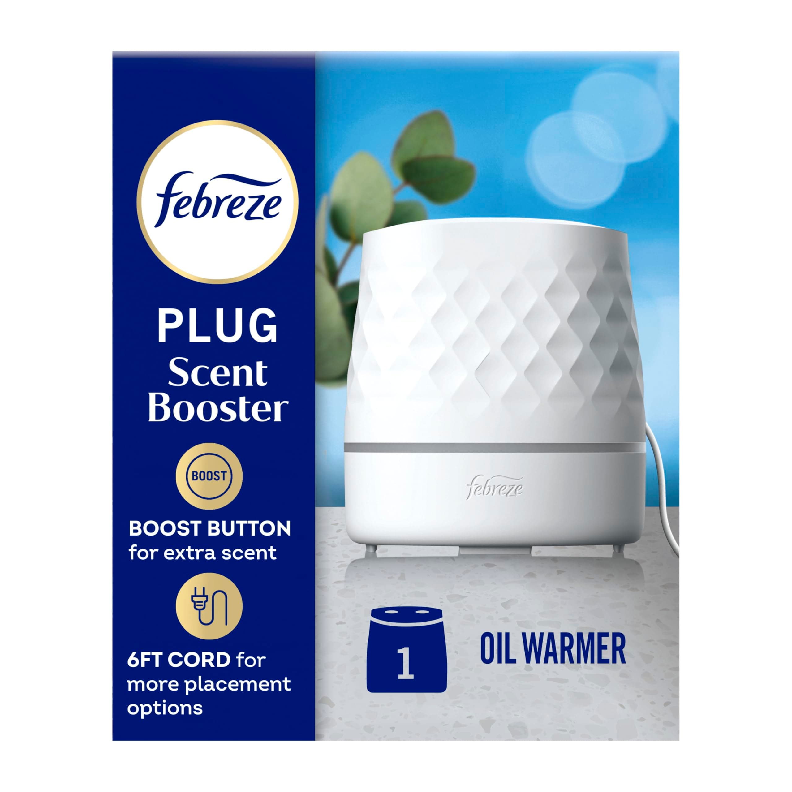 Febreze Plug Scent Booster in White, Continuous Scent Device Oil Diffuser, Compatible with Febreze Air Freshener Plug in Refills - Refills not Included