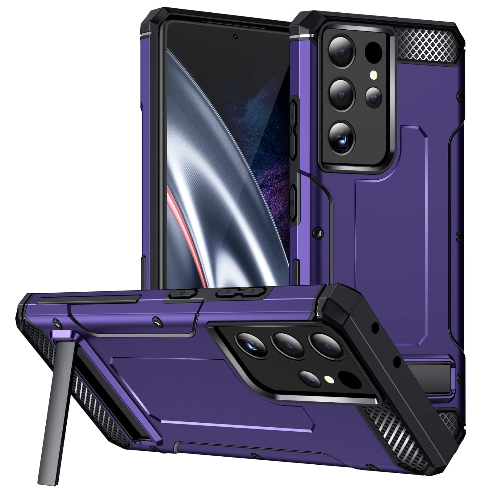 2NSPDRGNI Metal Kickstand Cover Compatible with Samsung Galaxy S21 Ultra,Supports Wireless Charging,Shockproof Protective Armor Cover,Purple