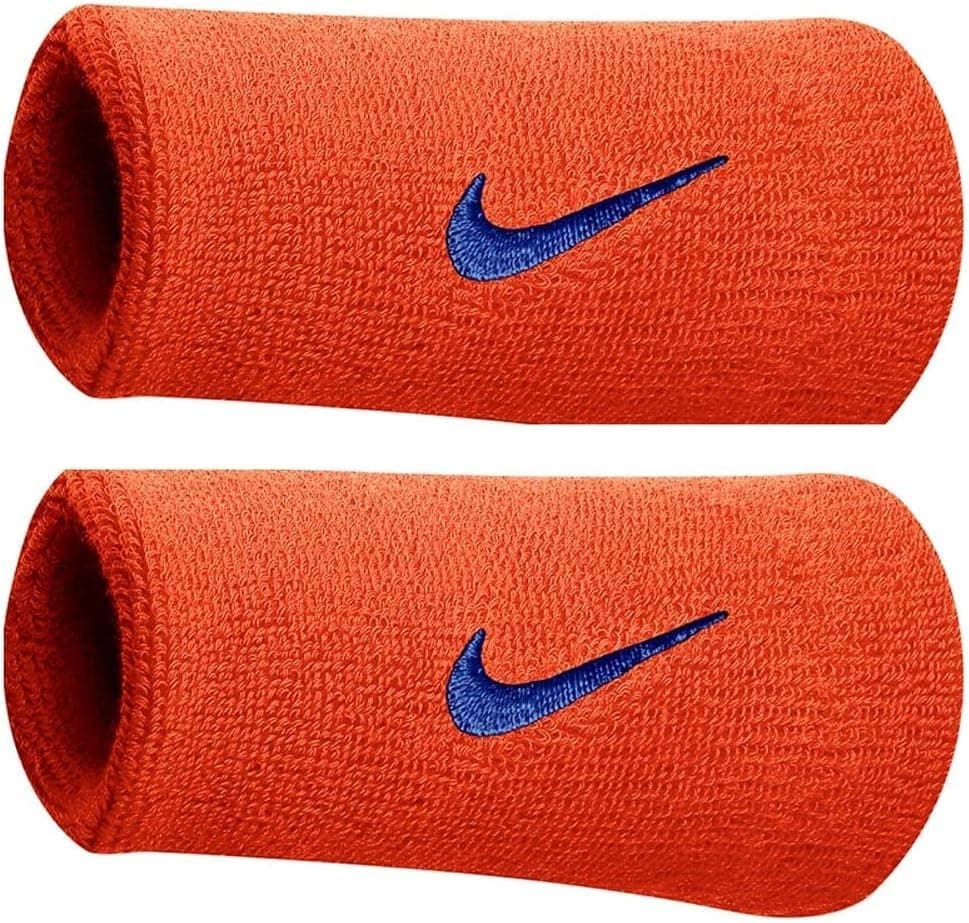 Nike Premier Doublewide Wristabands (1 Pair) - Stetchy, Comfortable fit - Absorbent Fabric Helps Keep Your Hands Dry. (Orange/Navy)