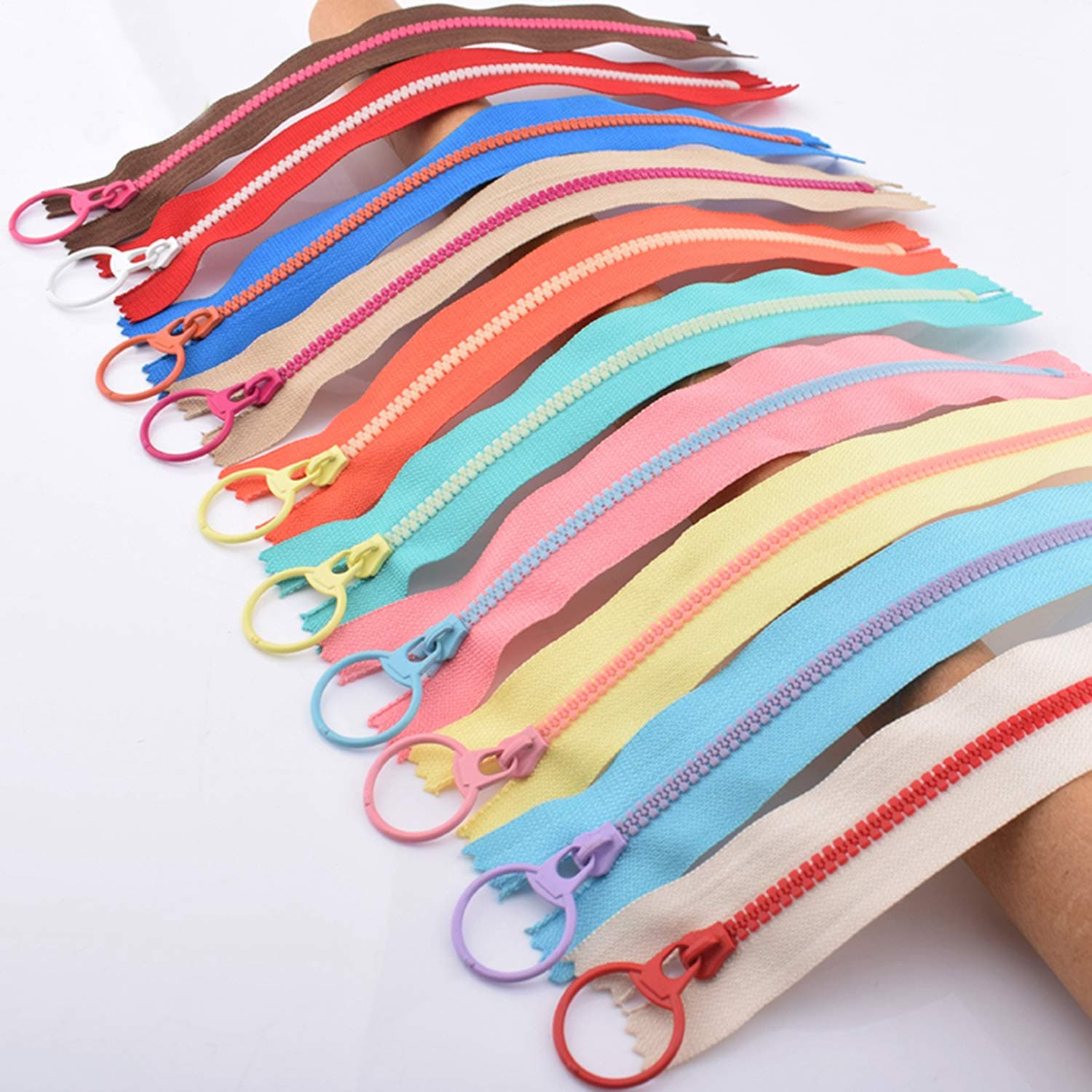Hossom 20pcs 8inch Nylon Coil Zippers with Lifting Ring Quoit, Colourful Sewing Zippers for DIY Craft Tailor Garment (10 Color)