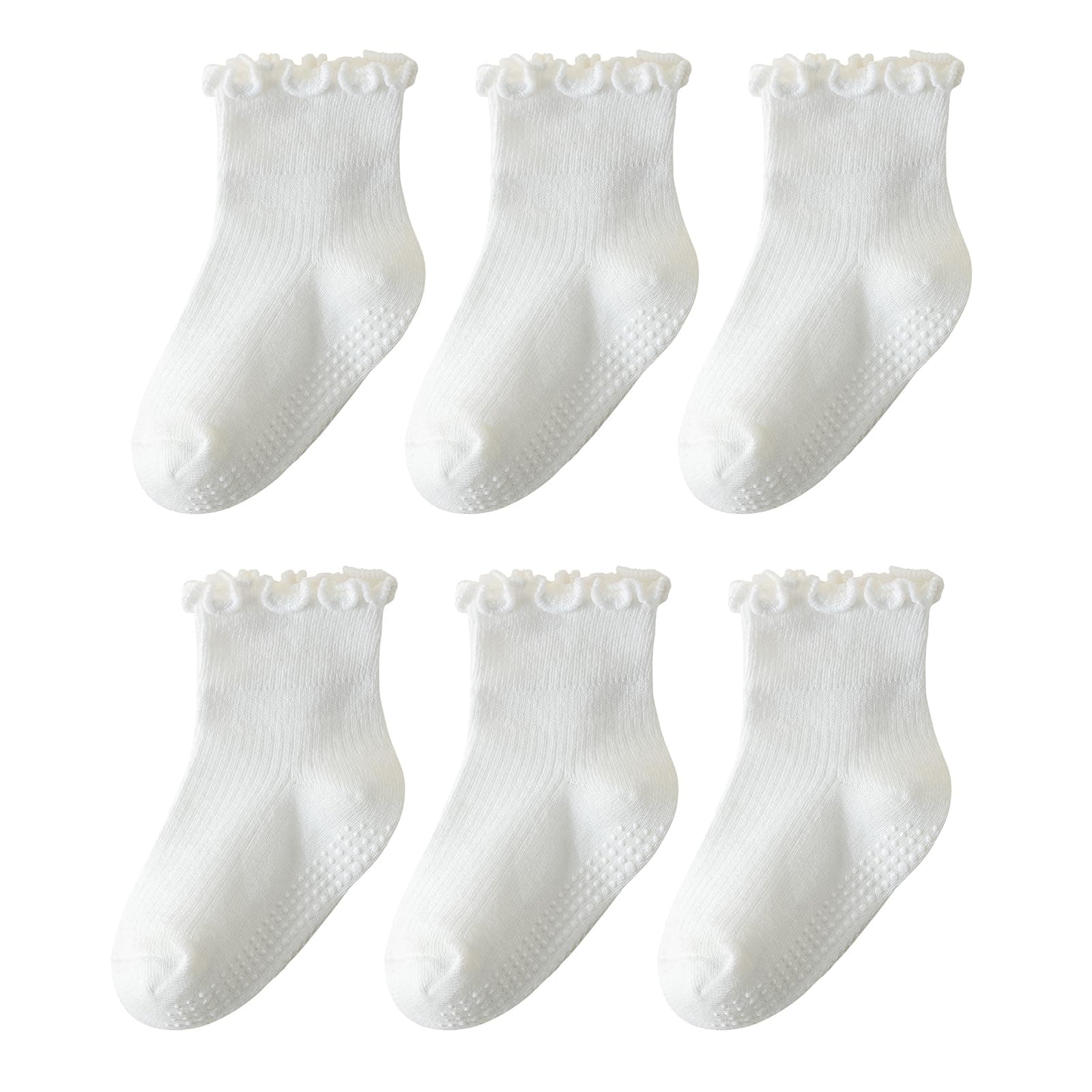 6 Pairs Toddler Ruffle Socks for Girls Baby Grip Socks Non Slip Socks Cute Grippy Frilly