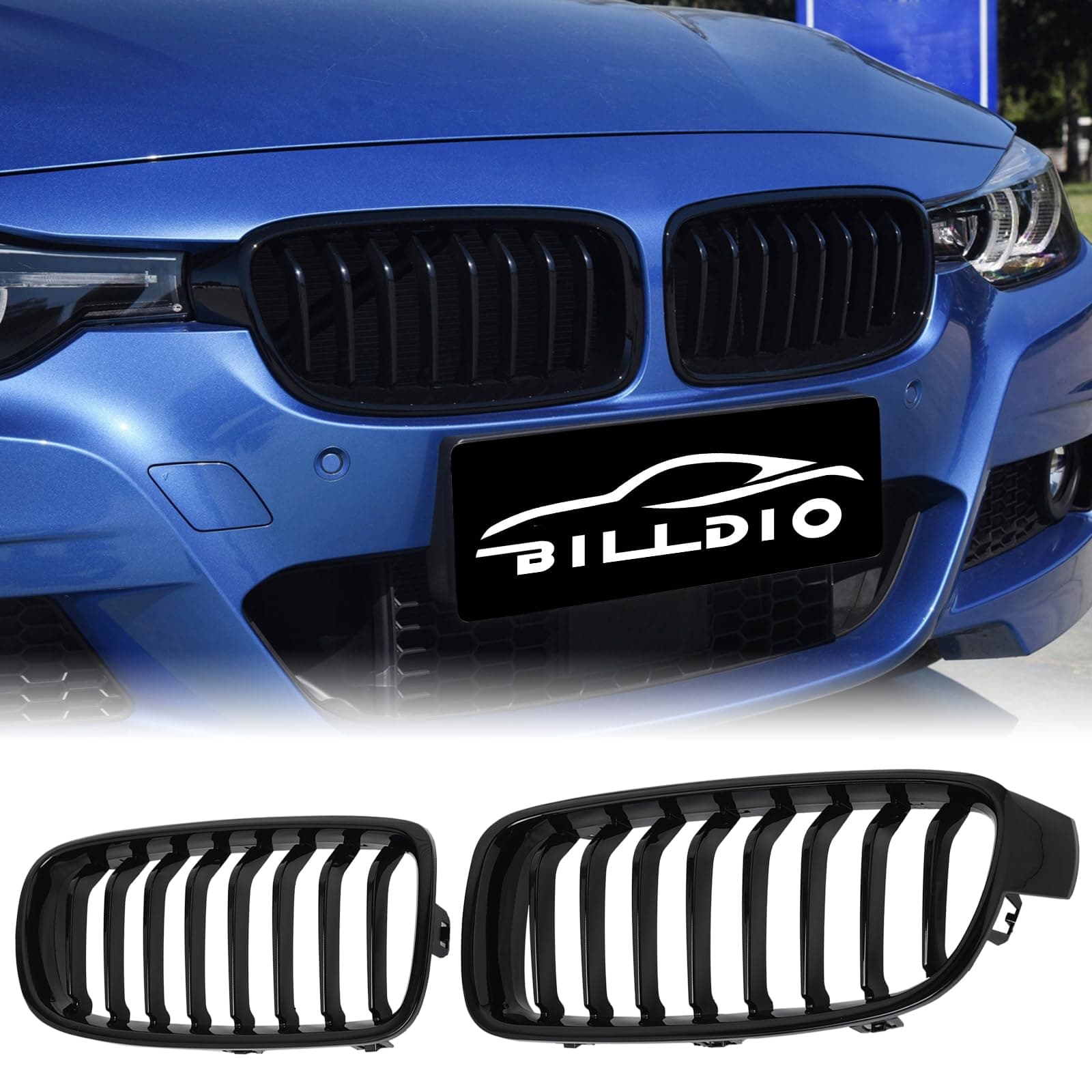 F30 Grille - Black Kidney Single slats Grill Compatible With BMW 3 Series F30 F31 2012-2018 320i 328i 328d 330e 330i 335i 340i 328i,ABS Gloss Black Kidney Grill