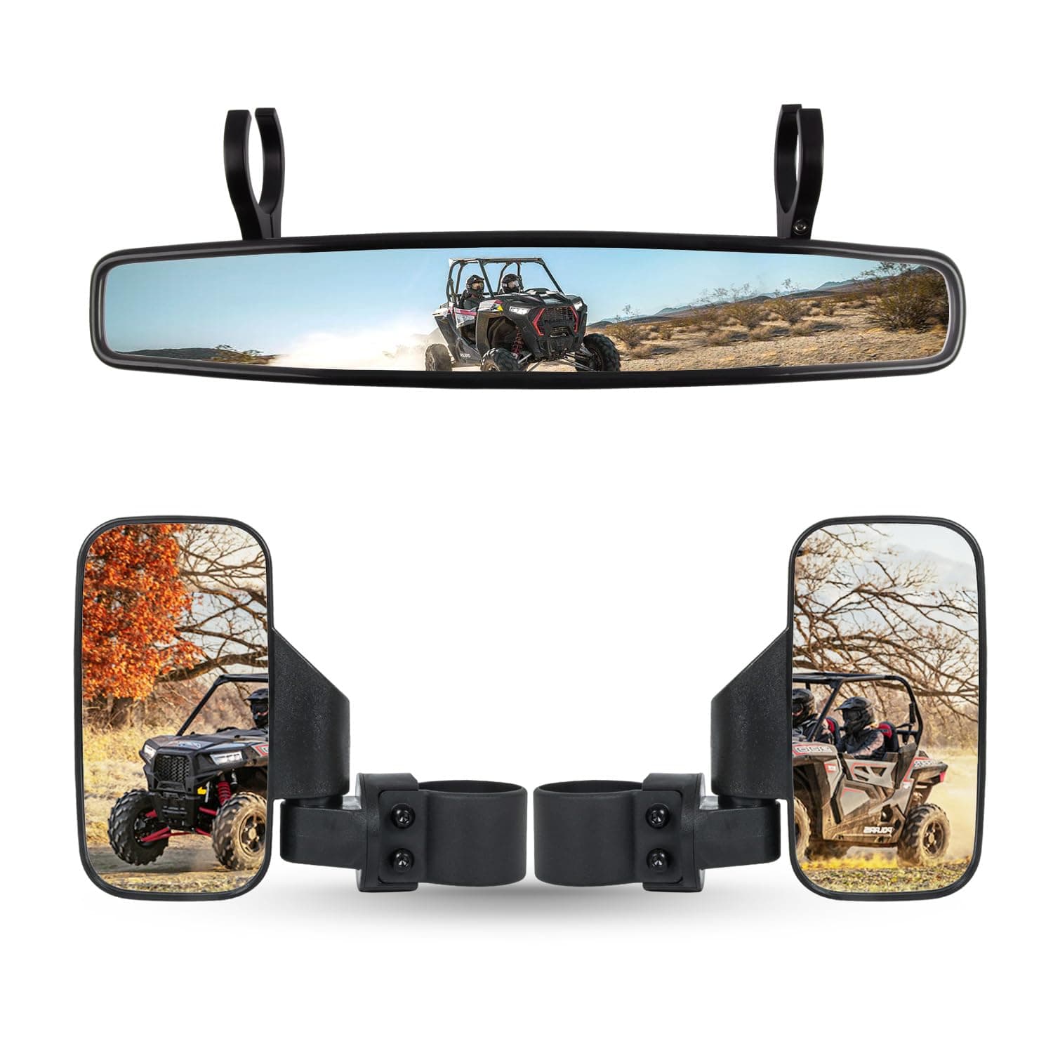 RANSOTO UTV Side Rear View Mirror and Center Mirror For 1.75" to 2" Roll Bar Compatible with Polaris RZR 900 1000 Turbo PRO XP, Honda Pioneer 1000, Yamaha Rhino, Kawasaki Teryx, Can-AM Maverick
