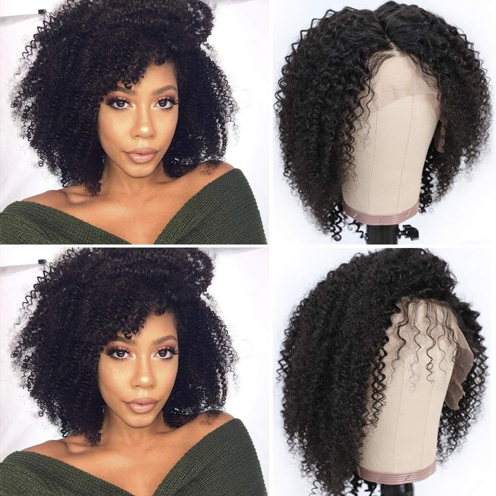 Afro Curly Human Hair Wigs for Black Women Brazilian Remy Hair Glueless 13x4 Short Curly Lace Front Wigs 150 Density Natural Color from Sibaile Hair 12 inch