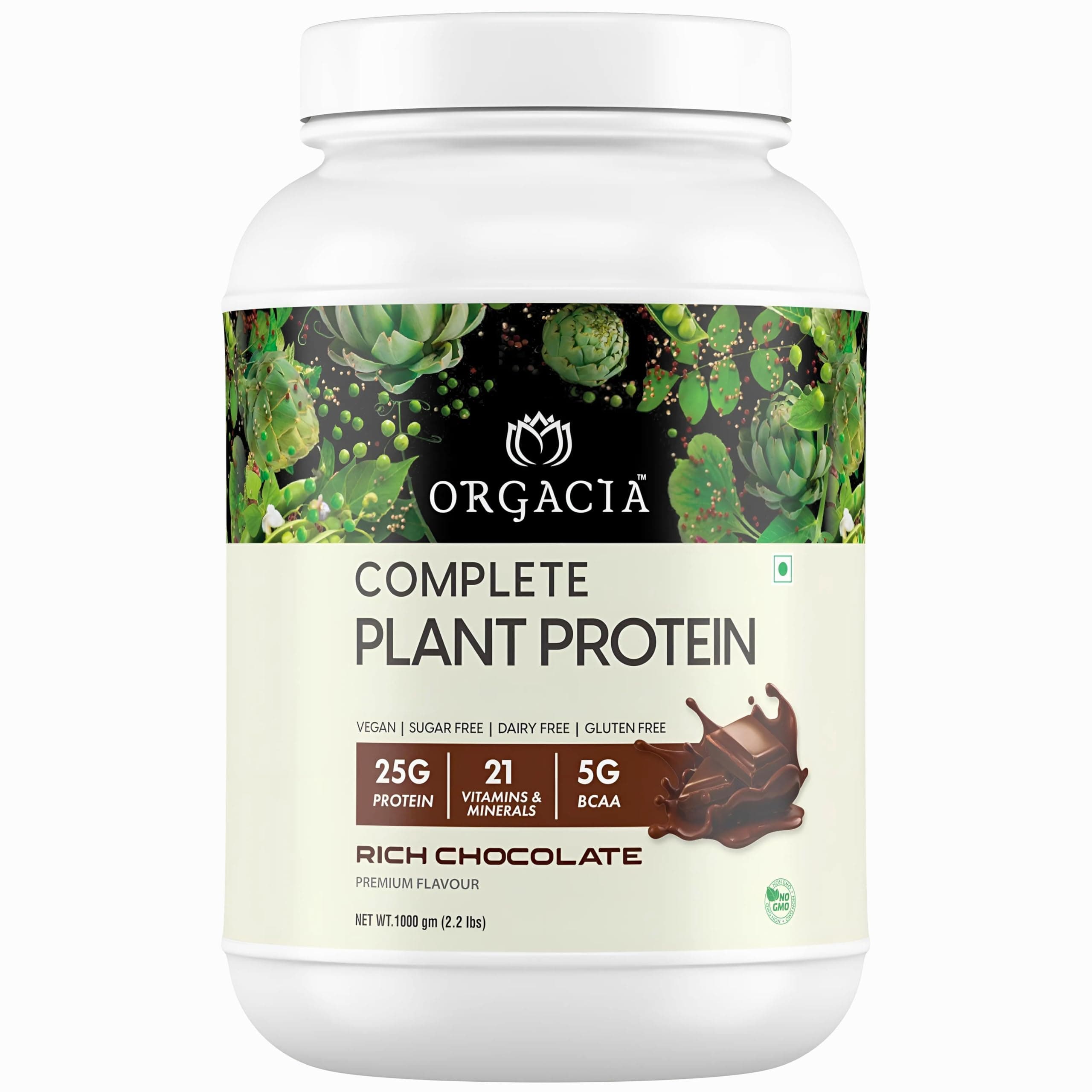 Plant Based Protein Powder - Pea & Brown Rice Protein Isolate (25g Protein, No Added Sugar, 21 Vitamins & Minerals, 5g BCAA) - Vegan Protein Powder for Women & Men (Rich Chocolate Flavor, 1000gm)