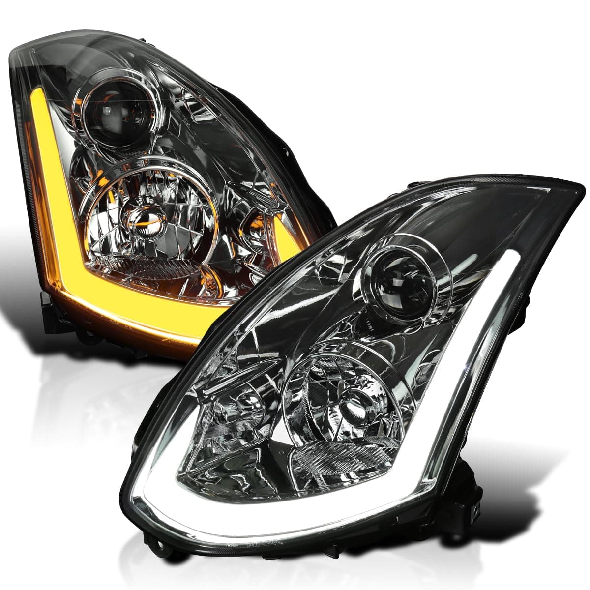 Spec-D Tuning Smoke Projector Headlight with Sequential LED Strip for 2003-2007 Infiniti G35 Coupe Left and Right Pair Headlamp Assembly