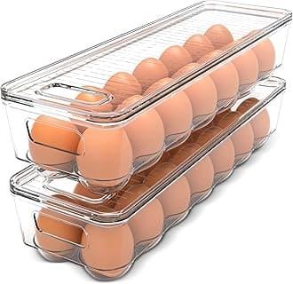 Utopia Home Egg Container For Refrigerator - 14 Egg Container With Lid & Handle, Egg Holder For Refrigerator, Egg Storage & Egg Tray (Pack of 2)