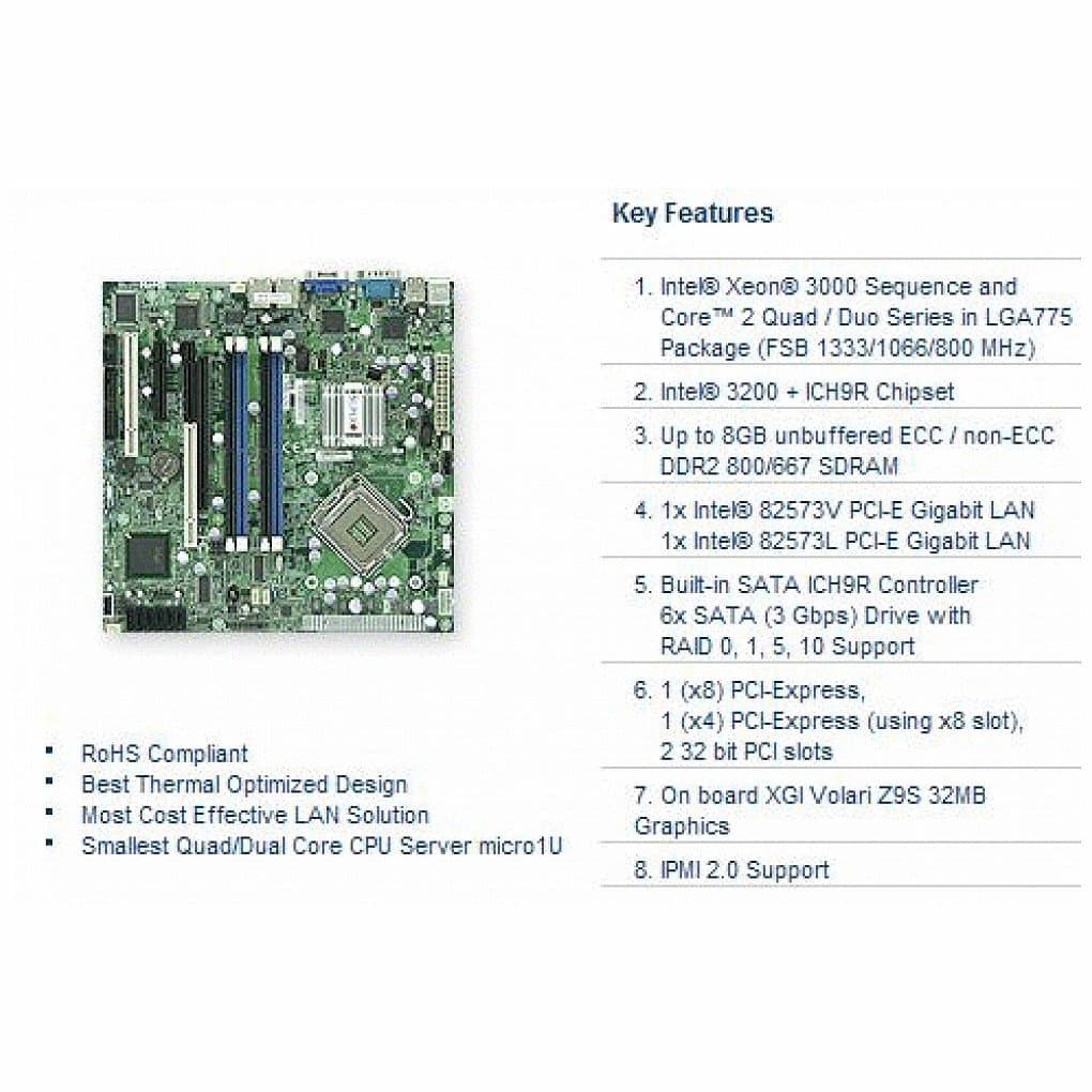 Supermicro X7SBL-LN2-B LGA775 Intel 3200 FSB 1333 V 2GbE MATX Server Motherboard Bulk