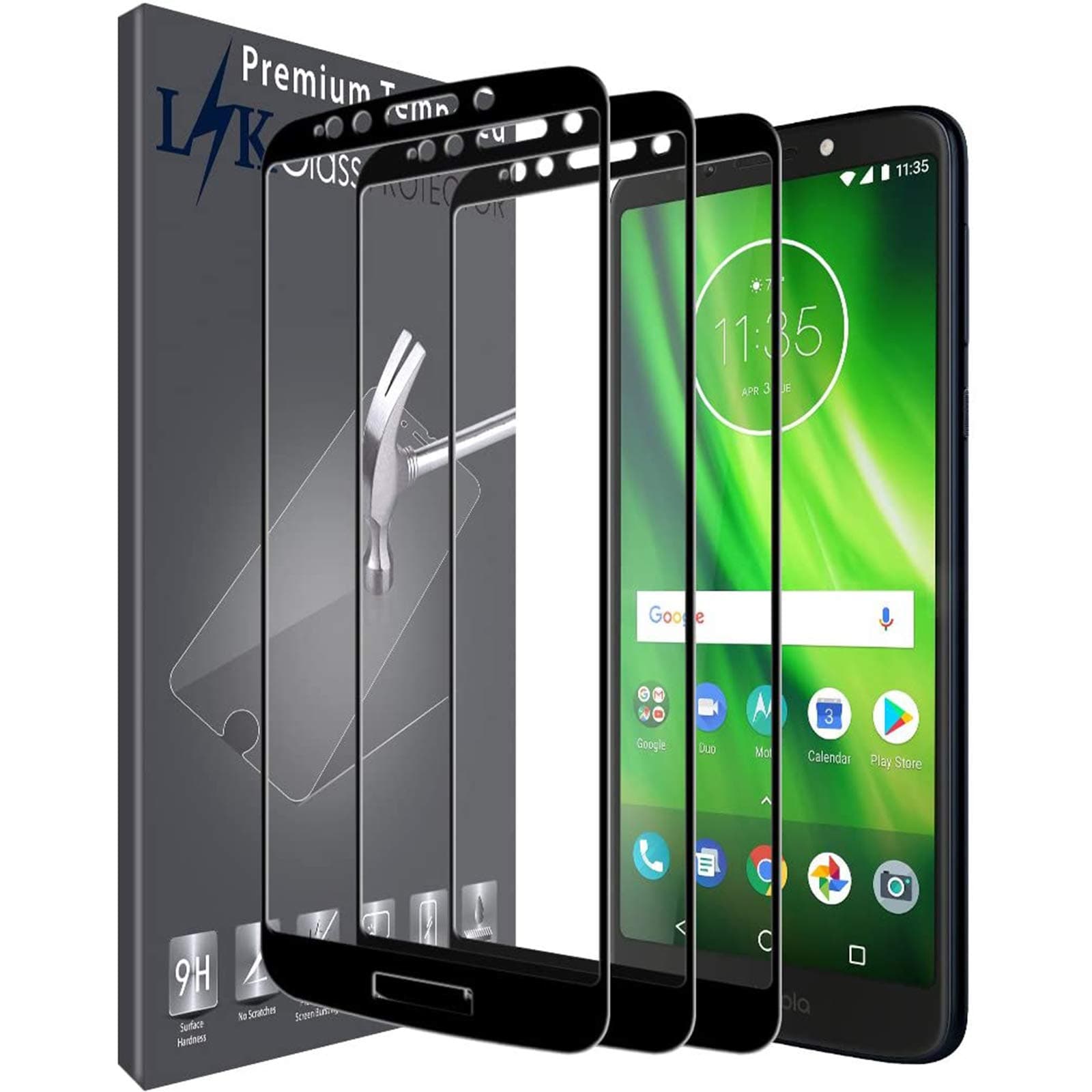 3 PACK LK Screen Protector Compatible with Moto G6 Play Tempered Glass, Full Cover, HD Transparent, Bubble Free, Not fit for Moto G6