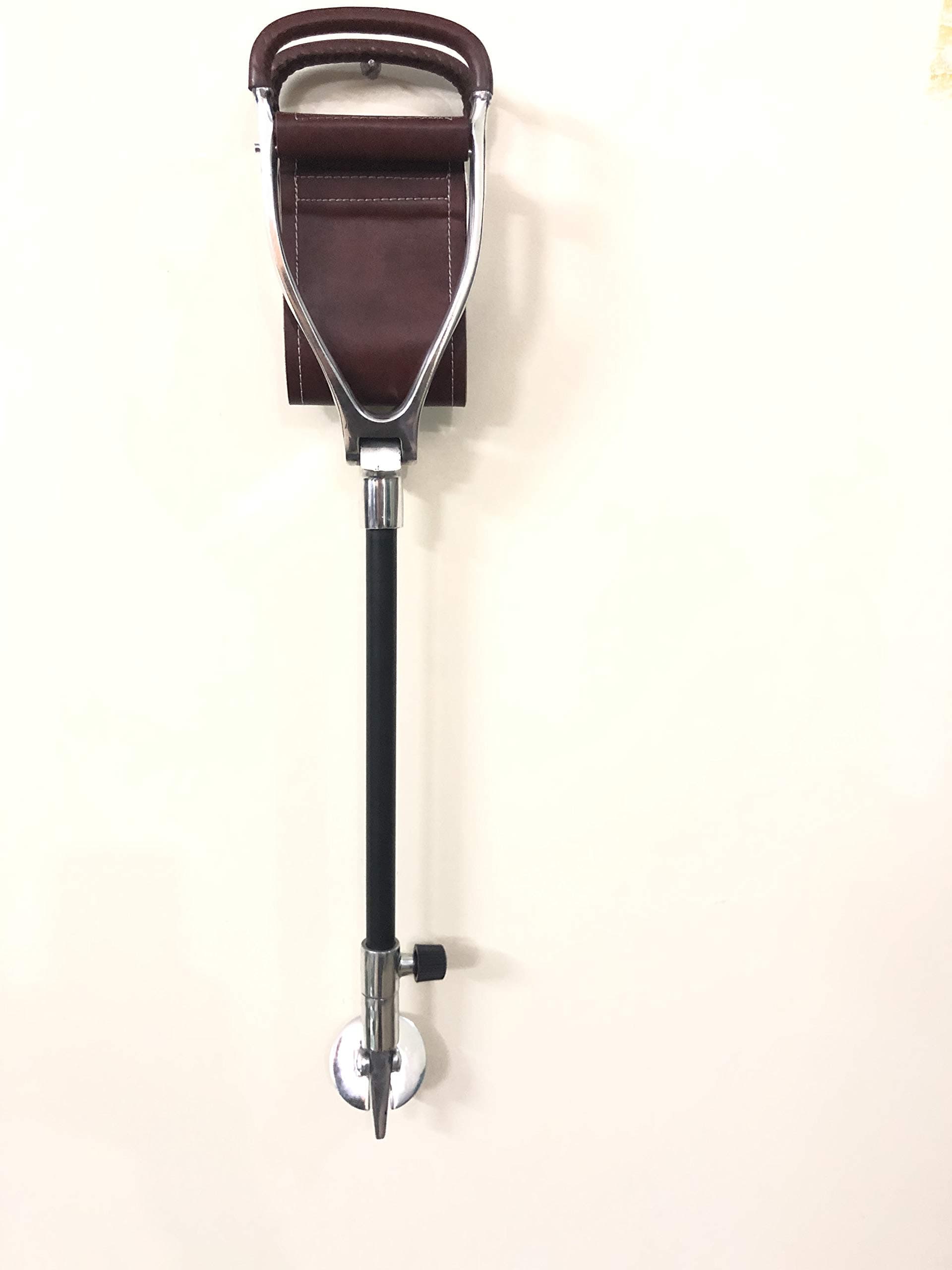 Walking Seat stick with brown leather seat and black shaft. Extra large seat.