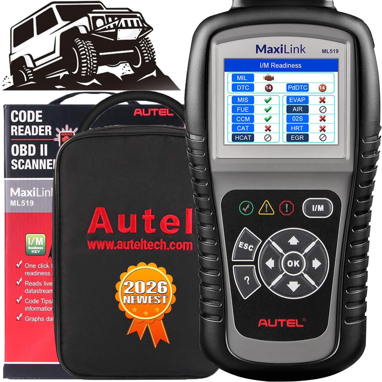 Autel MaxiLink ML519 OBD2 Code Reader [Same with AutoLink AL519], Enhanced Mode 6 Fault Code Reader, Turn Off Check Engine Light (MIL), Clear Codes, One-Click Smog Check, Upgraded Ver. of AL319